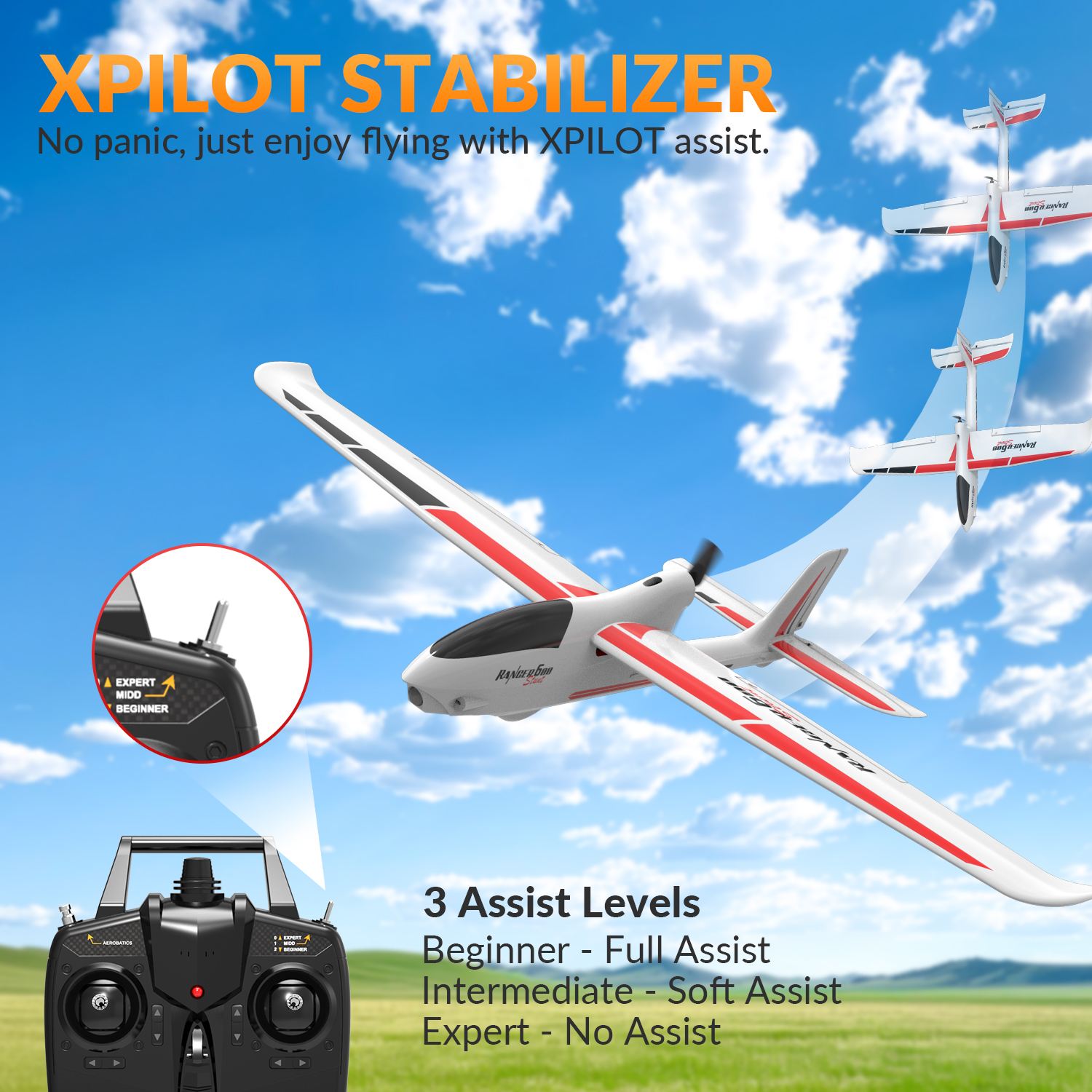 VOLANTEXRC Ranger 600S 600mm RTF 4CH RC Gliders Aircraft 23.6''-76102S