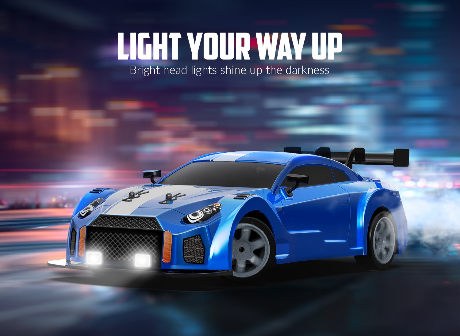 RACENT 1:16 RC Drift Car, 2.4Ghz 4WD 18KM/H Remote Control Car with Spray Mist, 2 Batteries