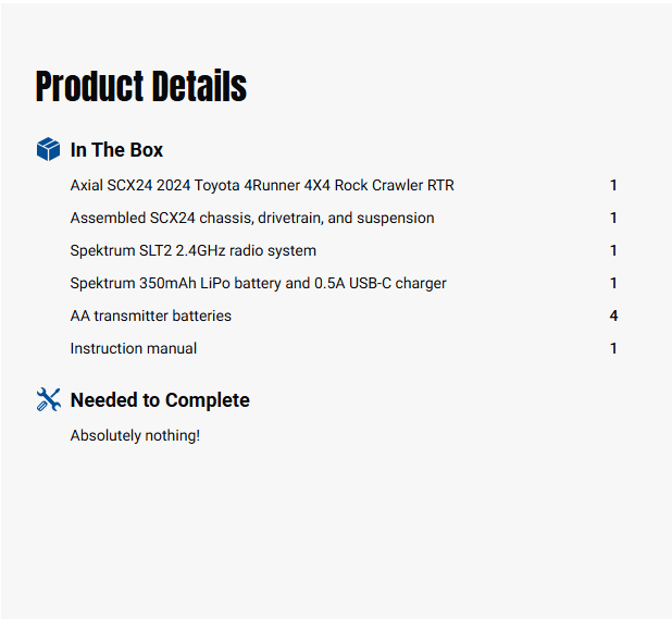 1/24 SCX24 Toyota 4Runner 4X4 RTR Brushed Rock Crawler (Battery & Charger Included)