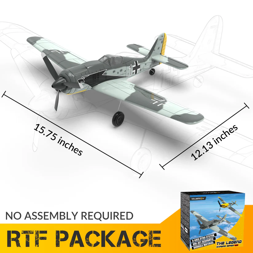 VOLANTEXRC FW190 400mm RTF RC Warbirds Micro RC Aircraft 4CH w/ 3 Modes  15.7''-76117