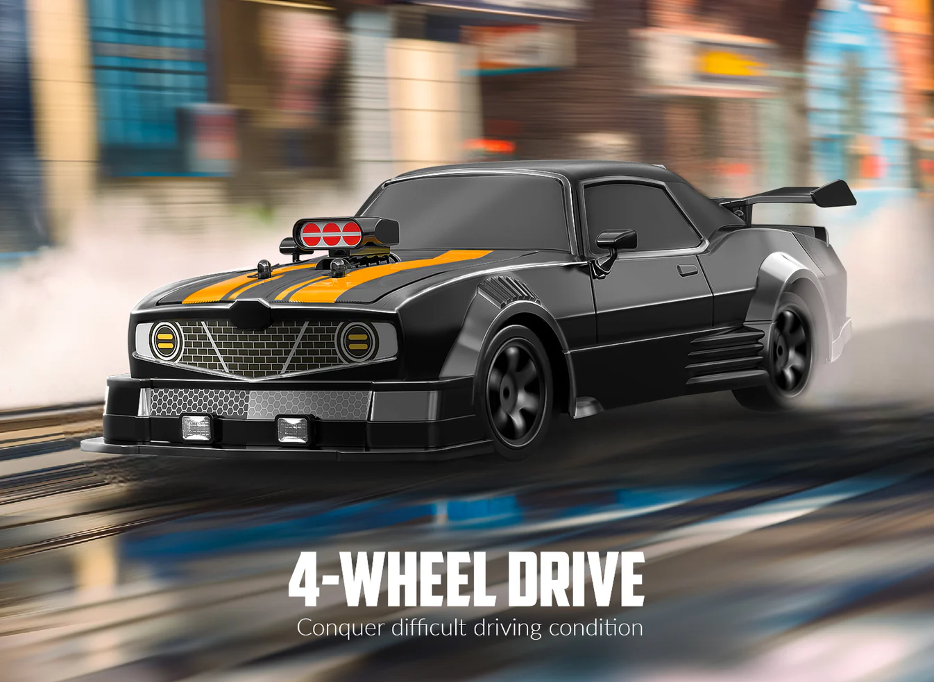RACENT 1:16 RC Drift Car, 2.4Ghz 4WD 18KM/H Remote Control Car with Spray Mist, 2 Batteries