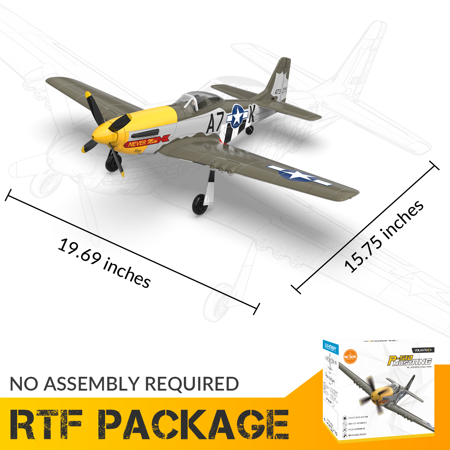 VOLANTEXRC P-51Mustang 500mm RTDC Warbirds Airplane Brushless w/ Gyro