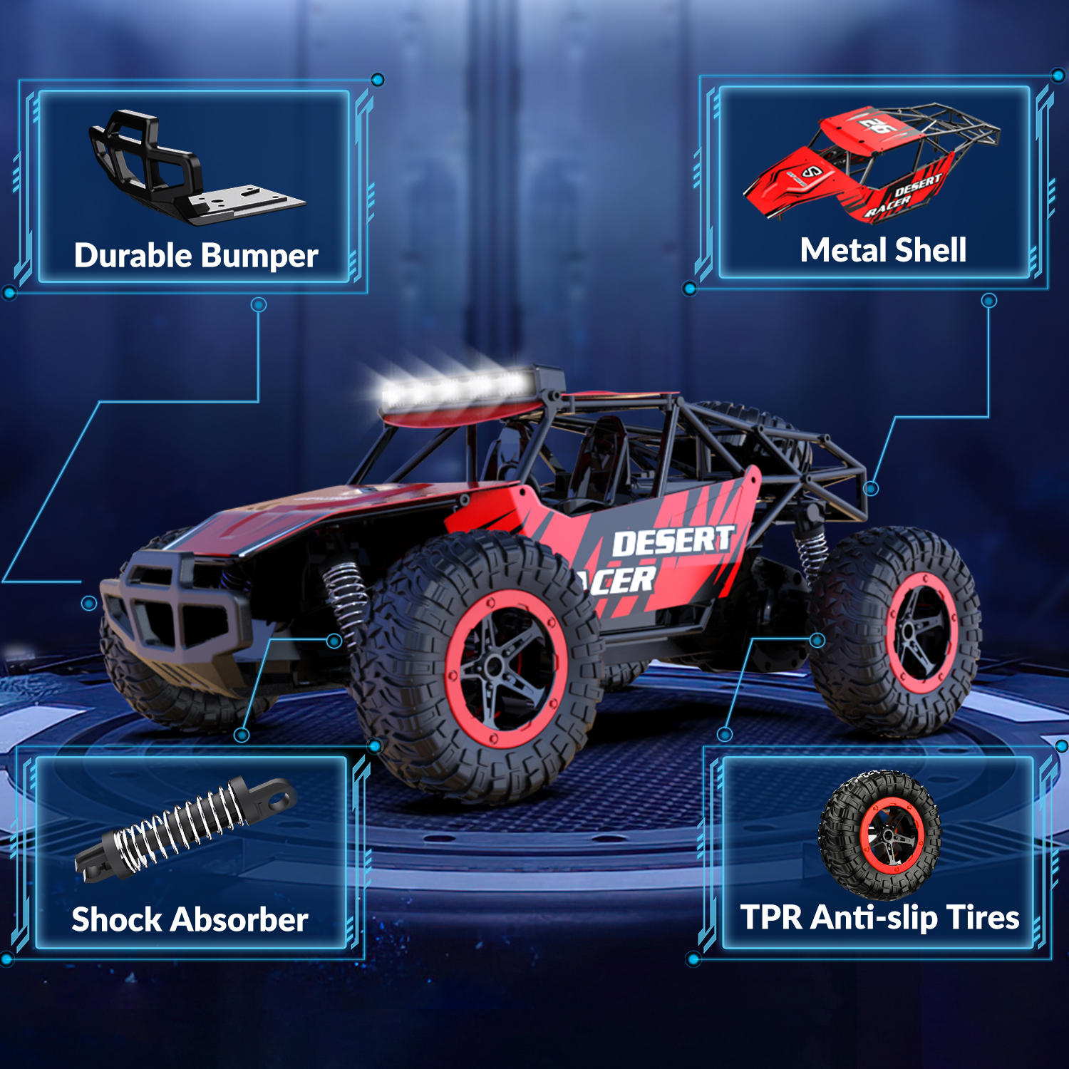 RACENT Desert Racer 1/16 RC Car for Kids All Terrain Remote Control Car RC Rock Crawler