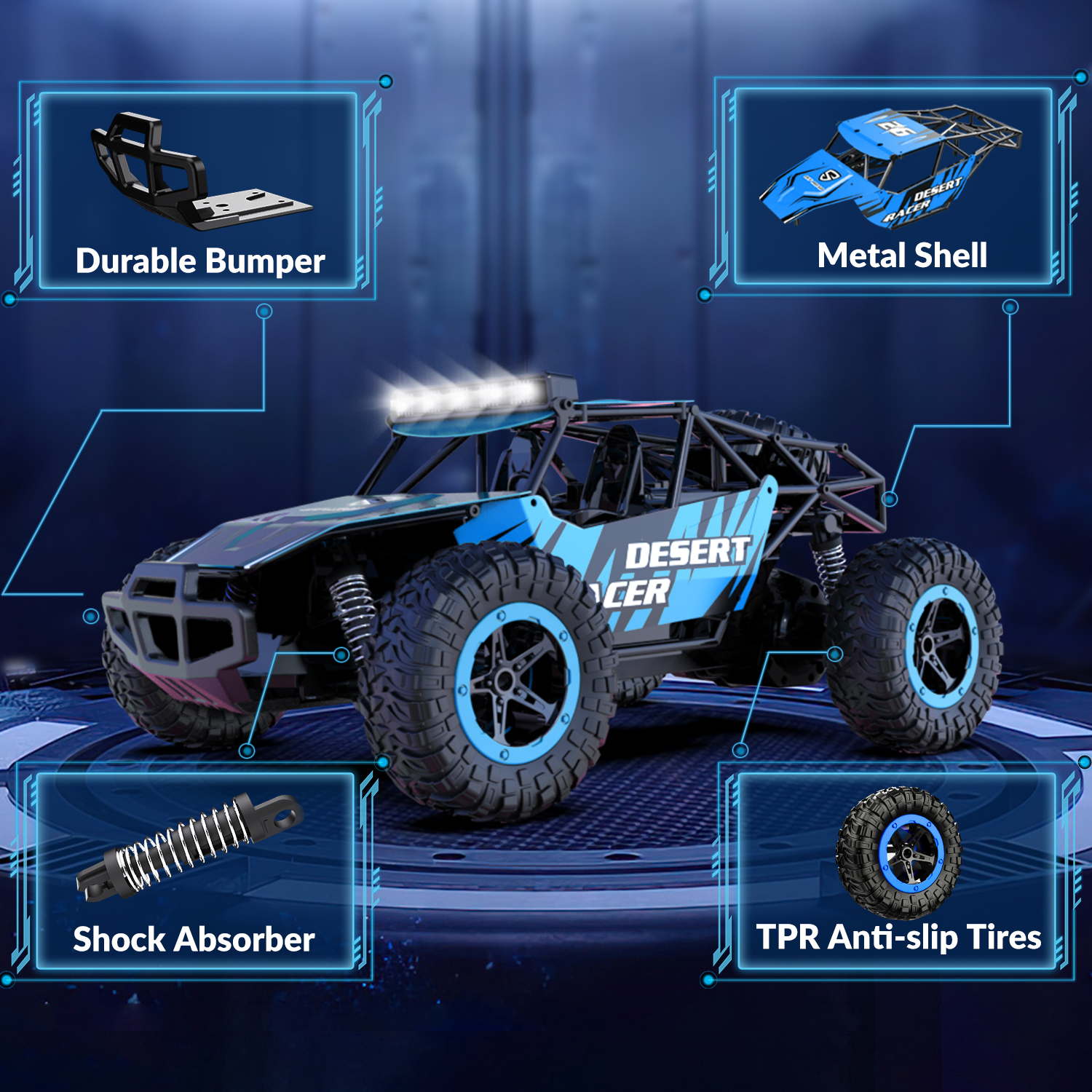 RACENT Desert Racer 1/16 RC Car for Kids All Terrain Remote Control Car RC Rock Crawler