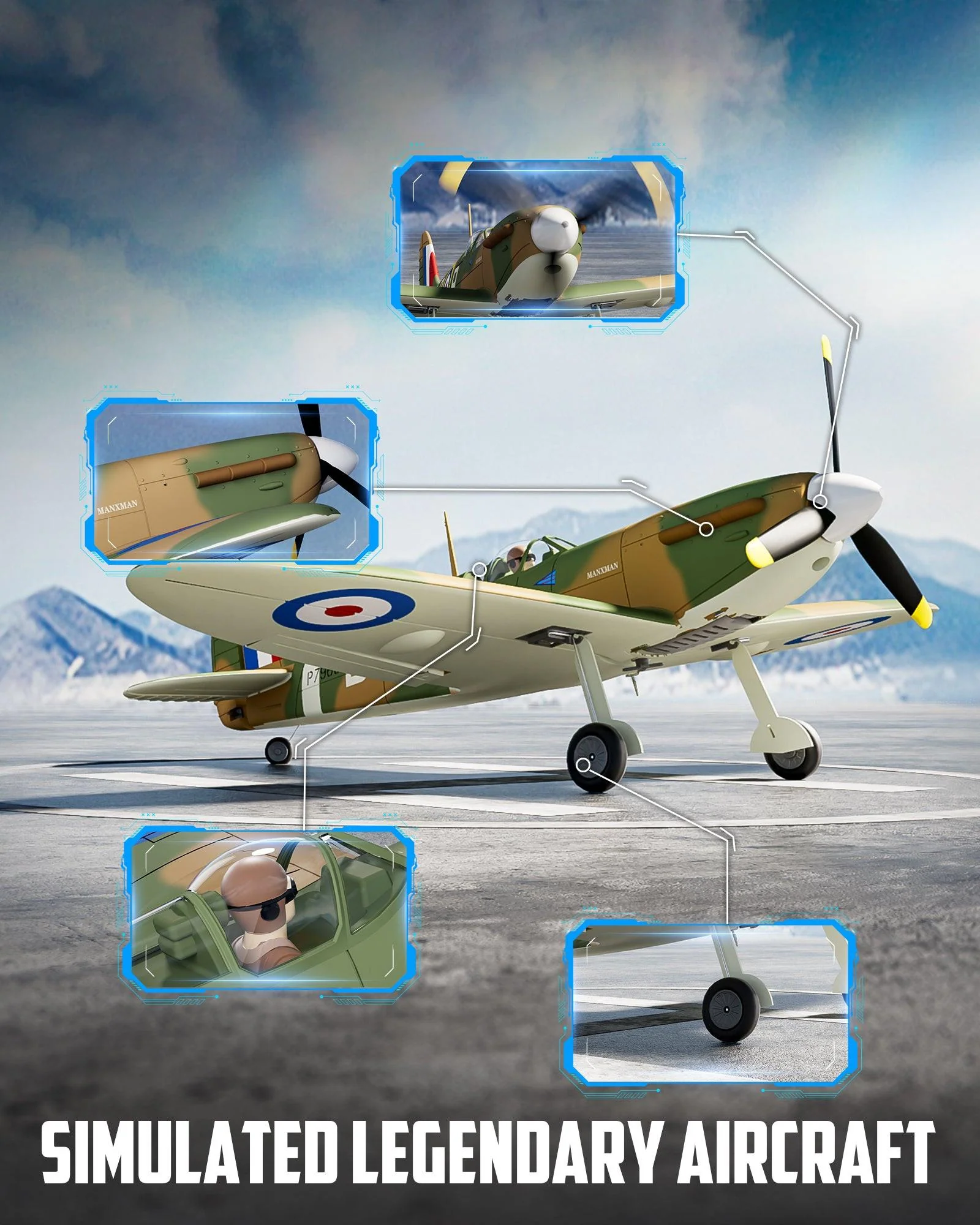 VOLANTEXRC 500MM Spitfire 4CH Brushless RC Plane RTF with XPilot Gyro | EXHOBBY