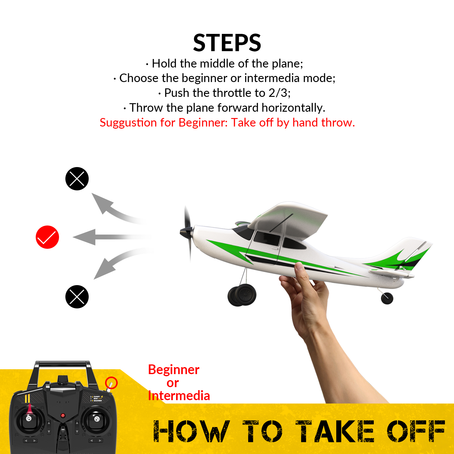 VOLANTEXRC Trainstar Mini 400mm RTF RC Trainer Airplane 3CH -76101