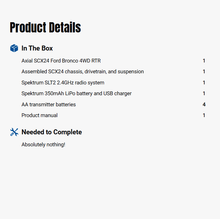 Axial 1:24 SCX24 Ford Bronco 4WD RTR Scale Mini Crawler w/ 2.4GHz Radio, Battery & Charger-AX100006V2T4/AX100006V2T5