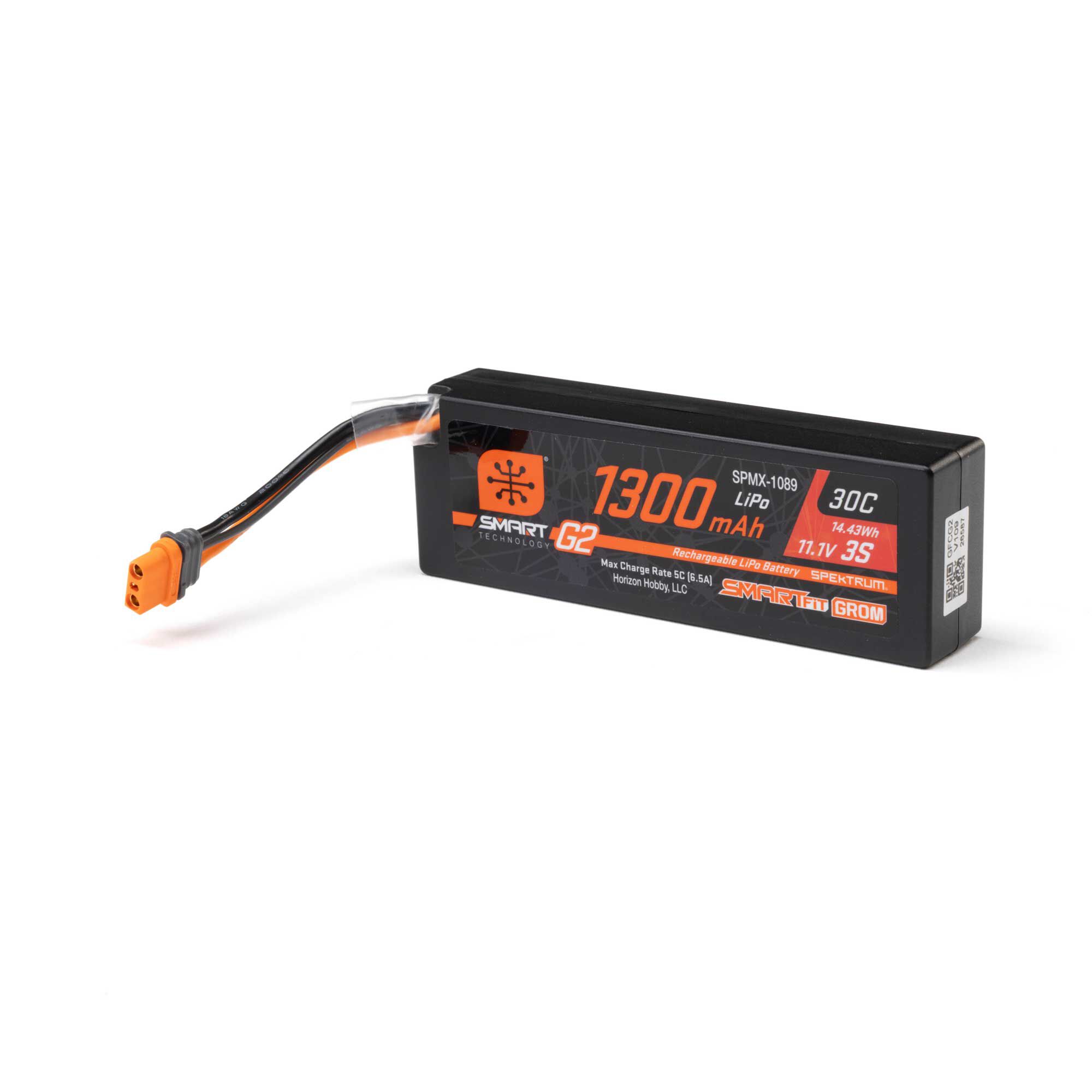 11.1V 1300mAh 3S 30C Smart G2 LiPo Battery: IC2
