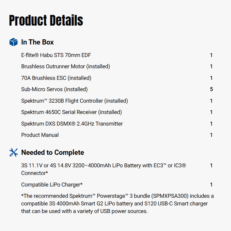 E-flite Habu STS 70mm RTF Basic RC EDF Jets Smart Trainer w/SAFE-EFL015001