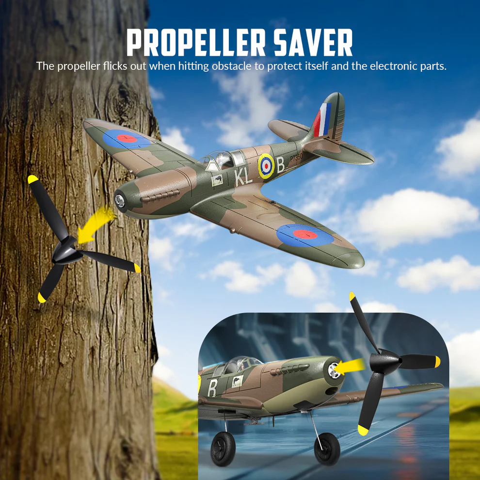 VOLANTEXRC Spitfire 400mm RTF RC Warbirds Mini RC Airplane 4CH 15.7''-76112