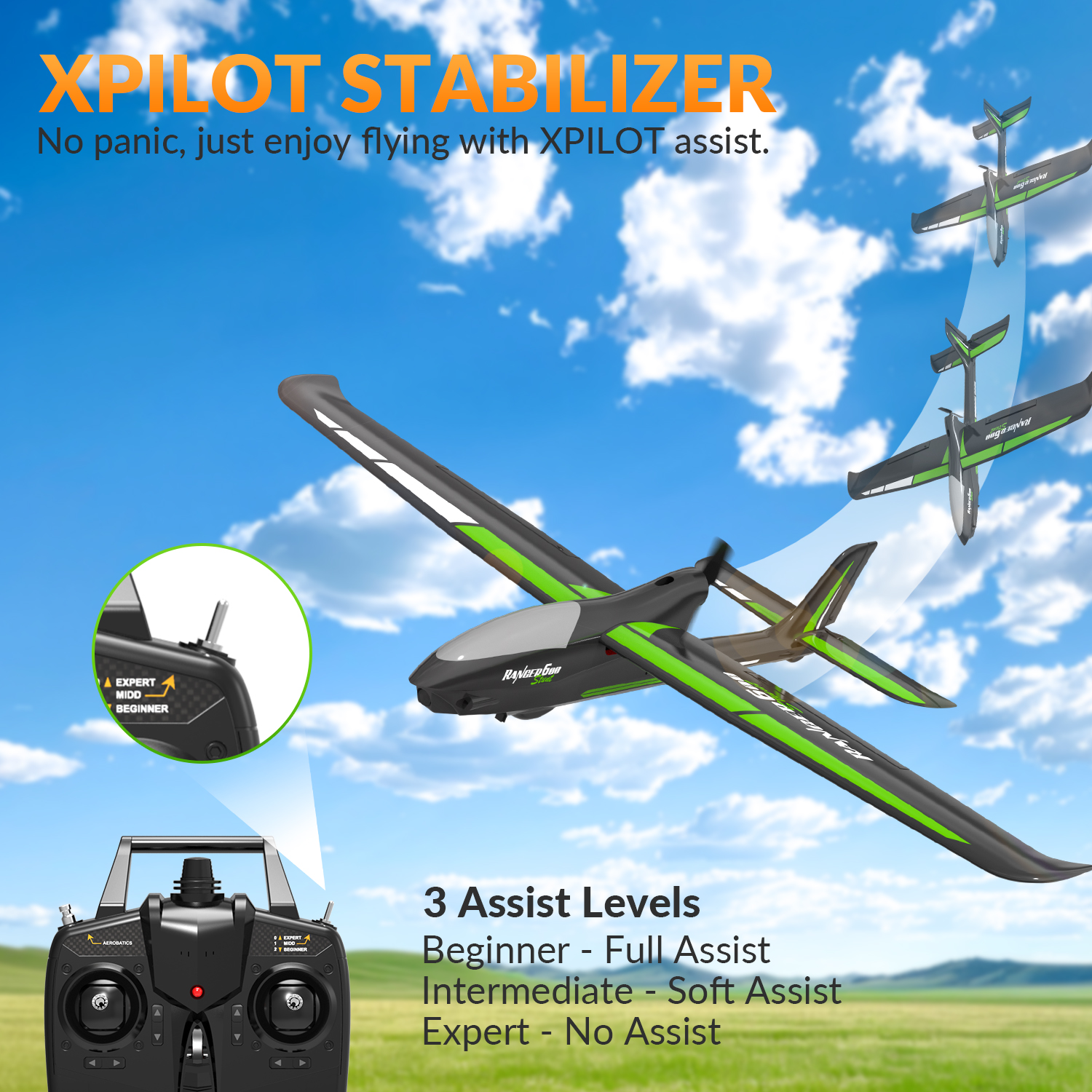 VOLANTEXRC Ranger 600S 600mm RTF 4CH RC Gliders Aircraft 23.6''-76102S