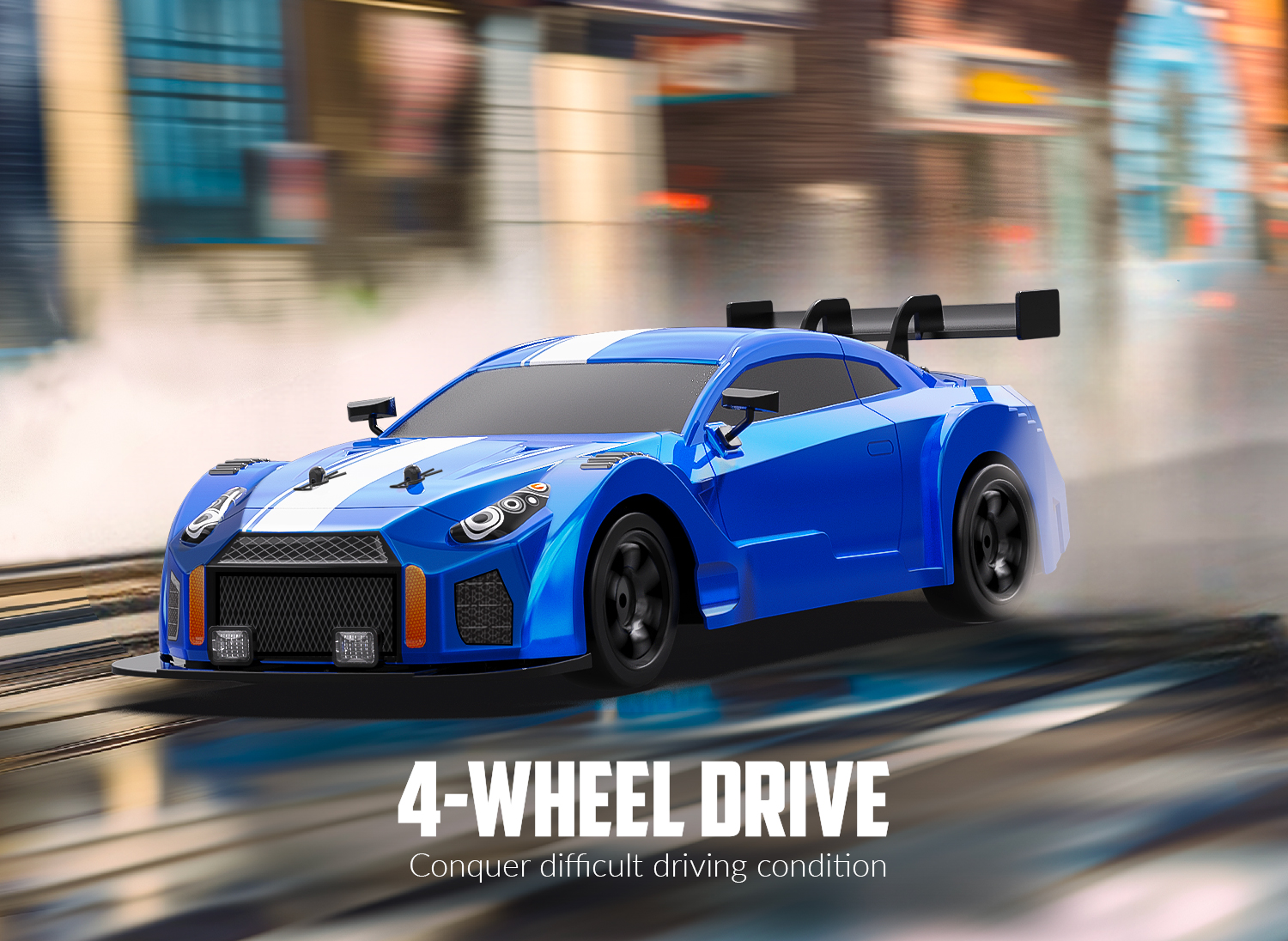 RACENT 1:16 RC Drift Car, 2.4Ghz 4WD 18KM/H Remote Control Car with Spray Mist, 2 Batteries