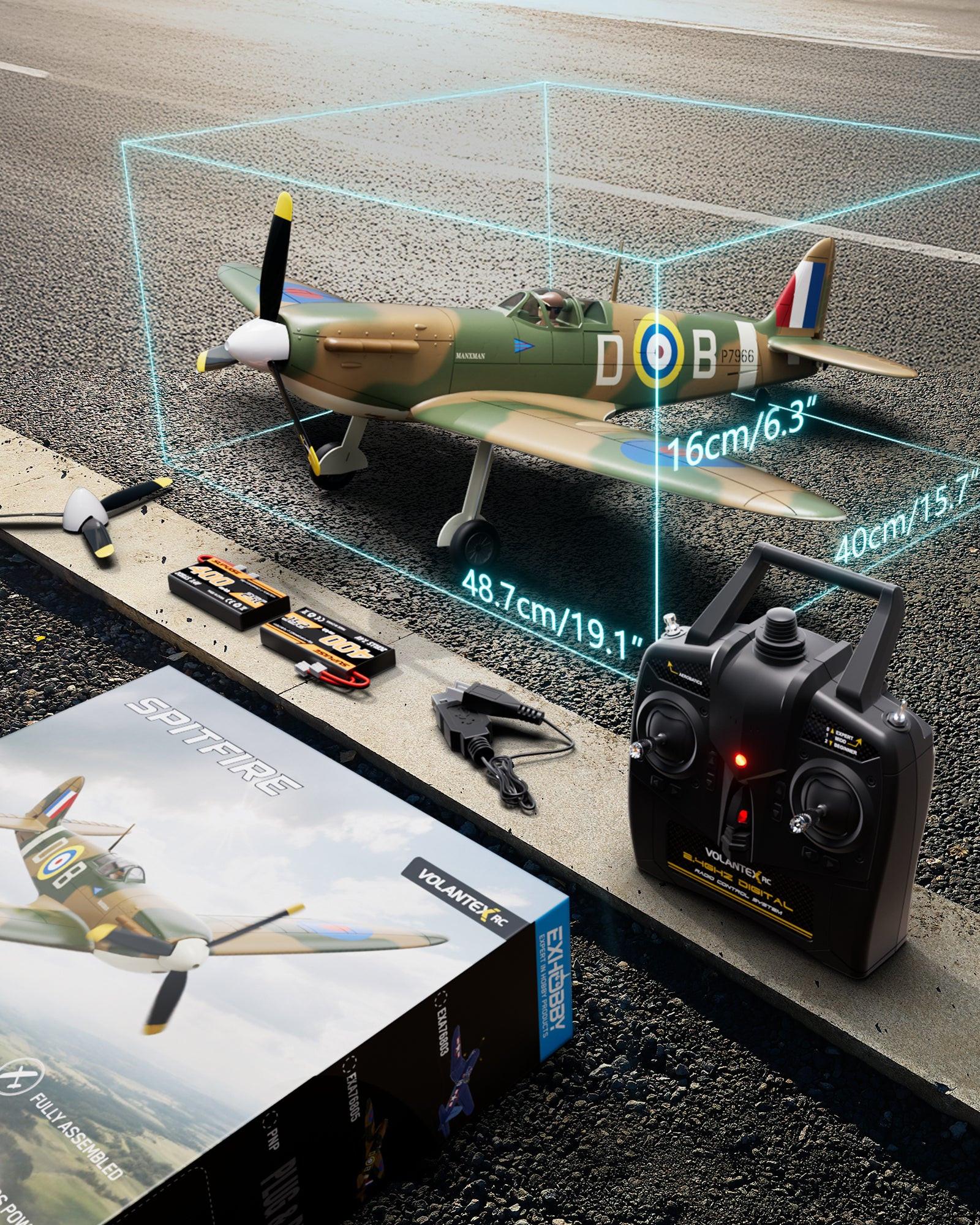 VOLANTEXRC 500MM Spitfire 4CH Brushless RC Plane RTF with XPilot Gyro | EXHOBBY