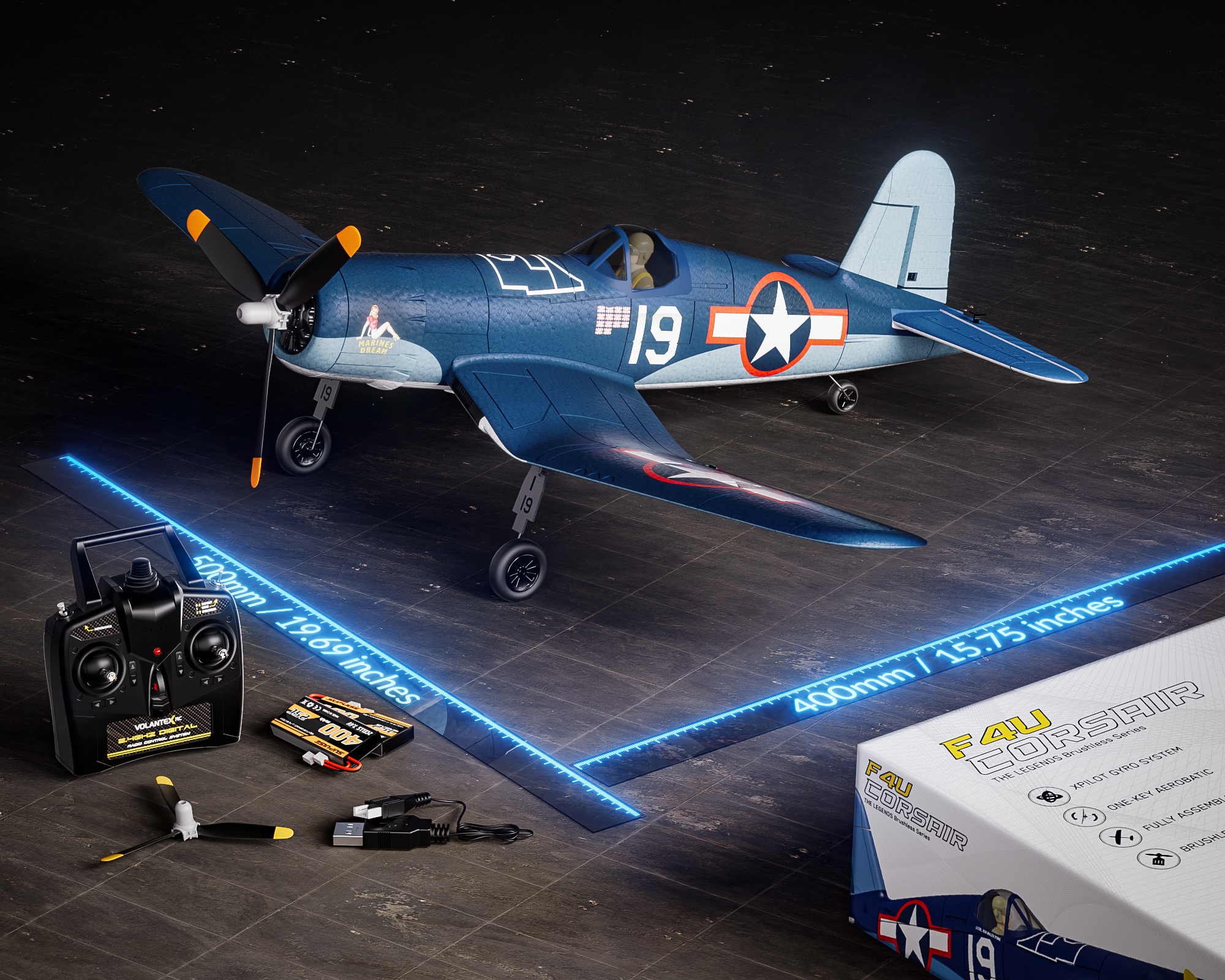 VOLANTEXRC F4U Corsair 500mm RTF RC Warbirds Airplane w/ Brushless Motor-76803