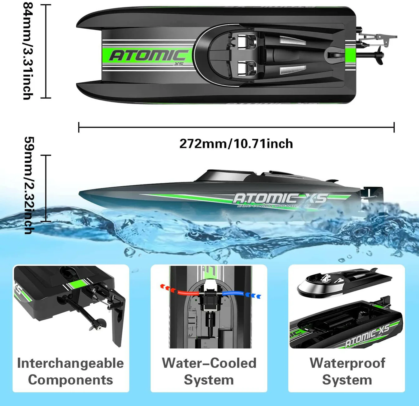 VOLANTEXRC AtomicXS Remote Control Boat for Kids Play in Pool Easy Running Great Gift Boat