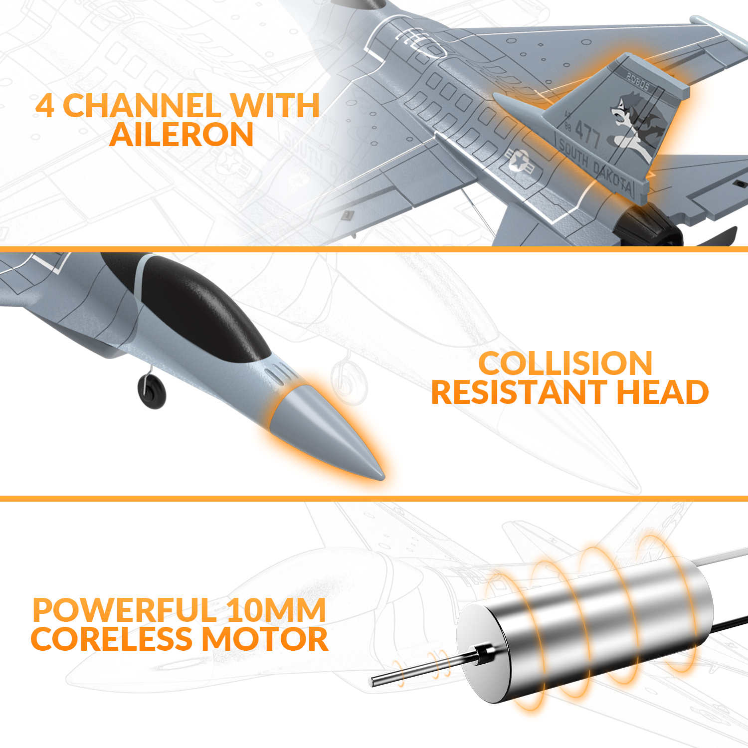 VOLANTEXRC F16 Fighting Falcon 400mm EDF Jet 4CH PNP/RTF-76110