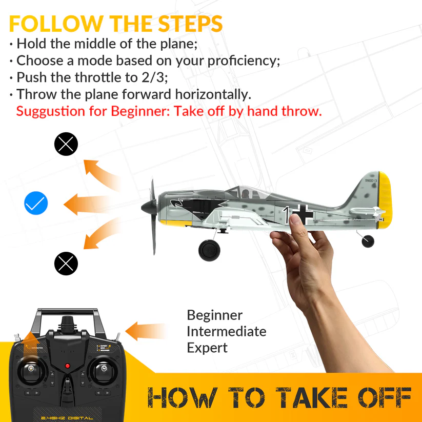 VOLANTEXRC FW190 400mm RTF RC Warbirds Micro RC Aircraft 4CH w/ 3 Modes  15.7''-76117