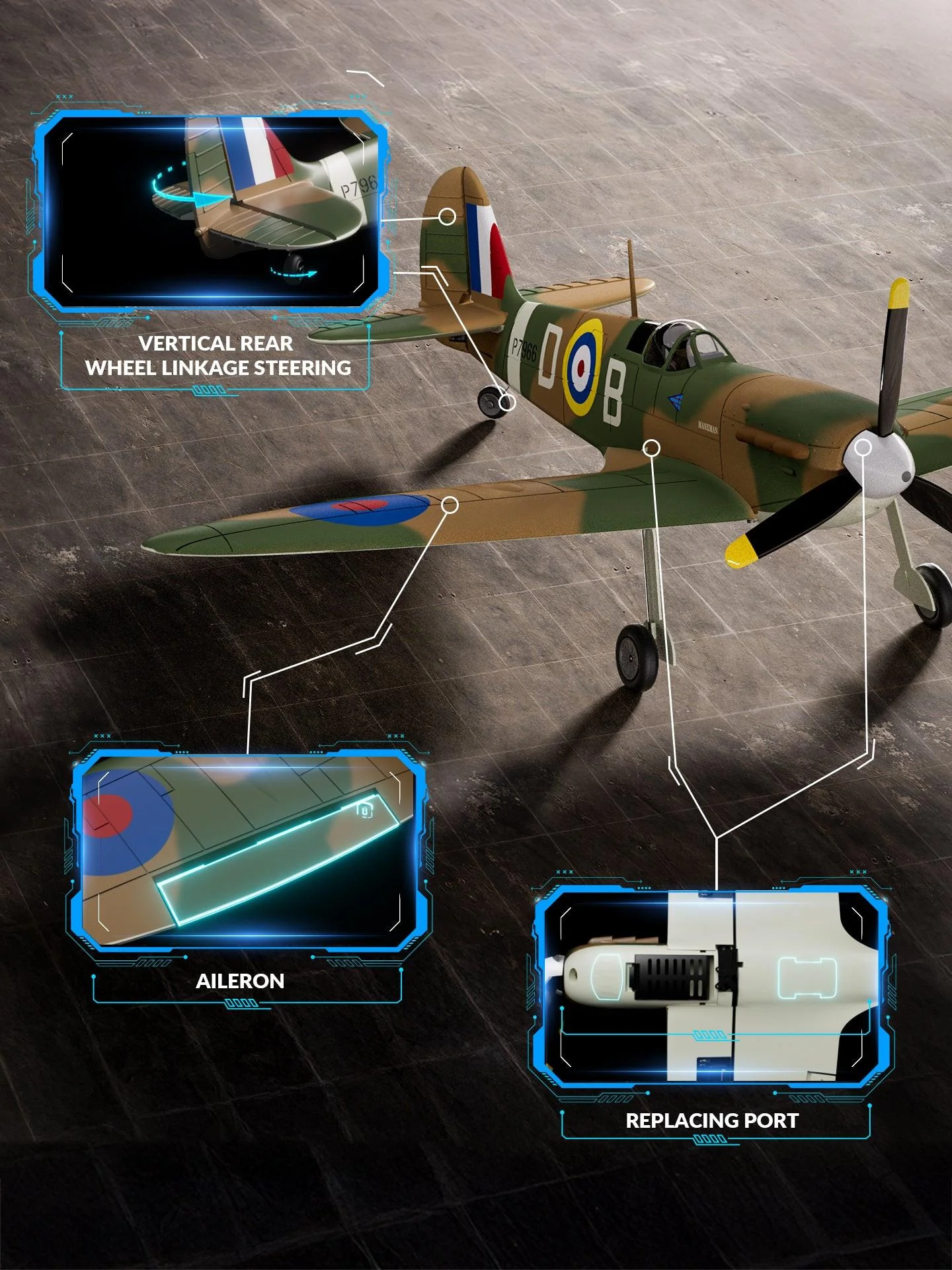 VOLANTEXRC 500MM Spitfire 4CH Brushless RC Plane RTF with XPilot Gyro | EXHOBBY