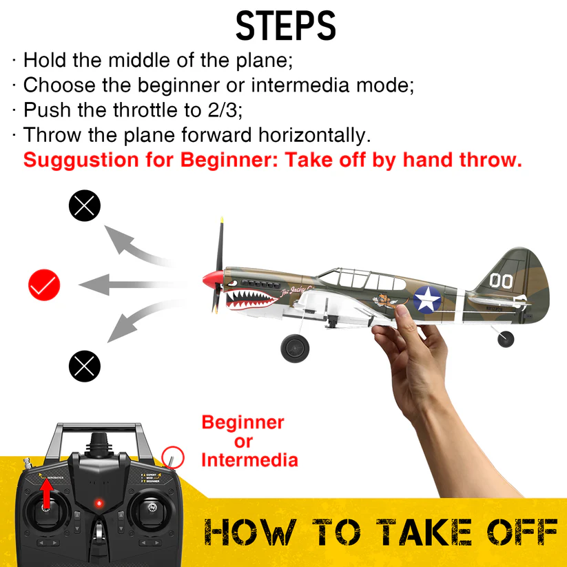 VOLANTEXRC Warhawk P40 400mm RTF RC Warbirds Mini Airplane 4CH 15.7''-76113