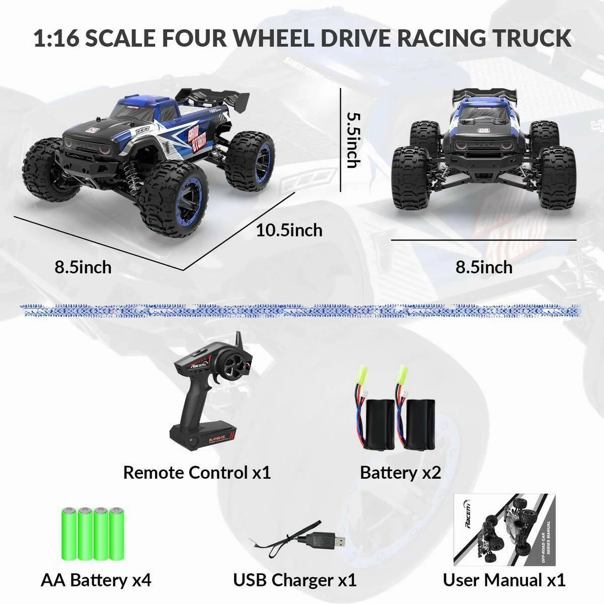 RACENT SandStorm 1/16 High Speed Remote Control RC Truck 30mph Fast Off Road Car