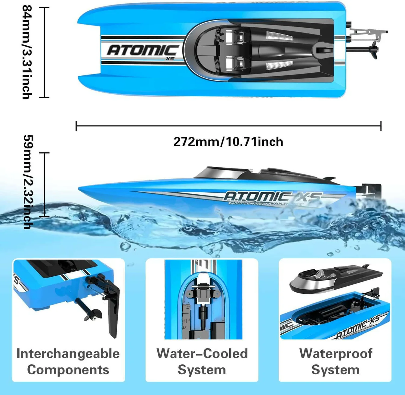 VOLANTEXRC AtomicXS Remote Control Boat for Kids Play in Pool Easy Running Great Gift Boat