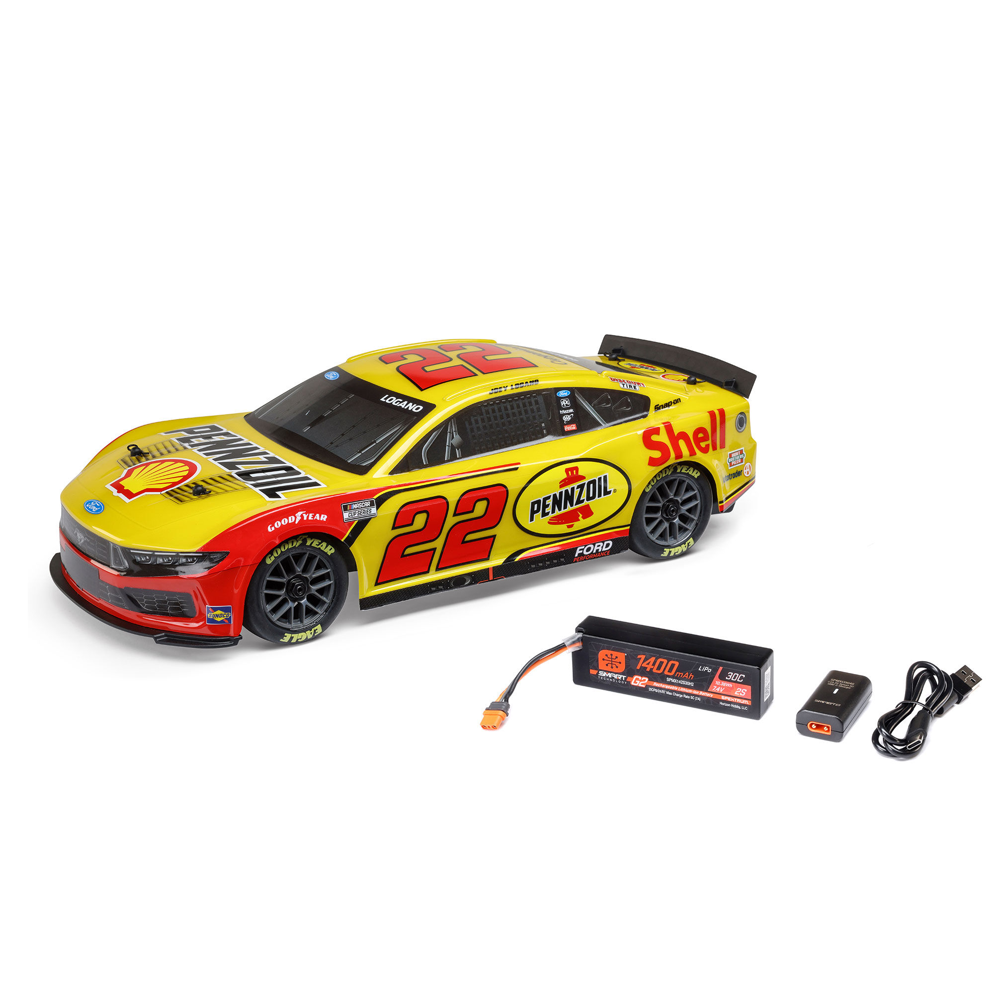 1/12 NASCAR RC Race Car Joey Logano No. 22 Shell 2025 Ford Mustang 2S AWD RTR Brushed On-Road (Battery & Charger Included)
