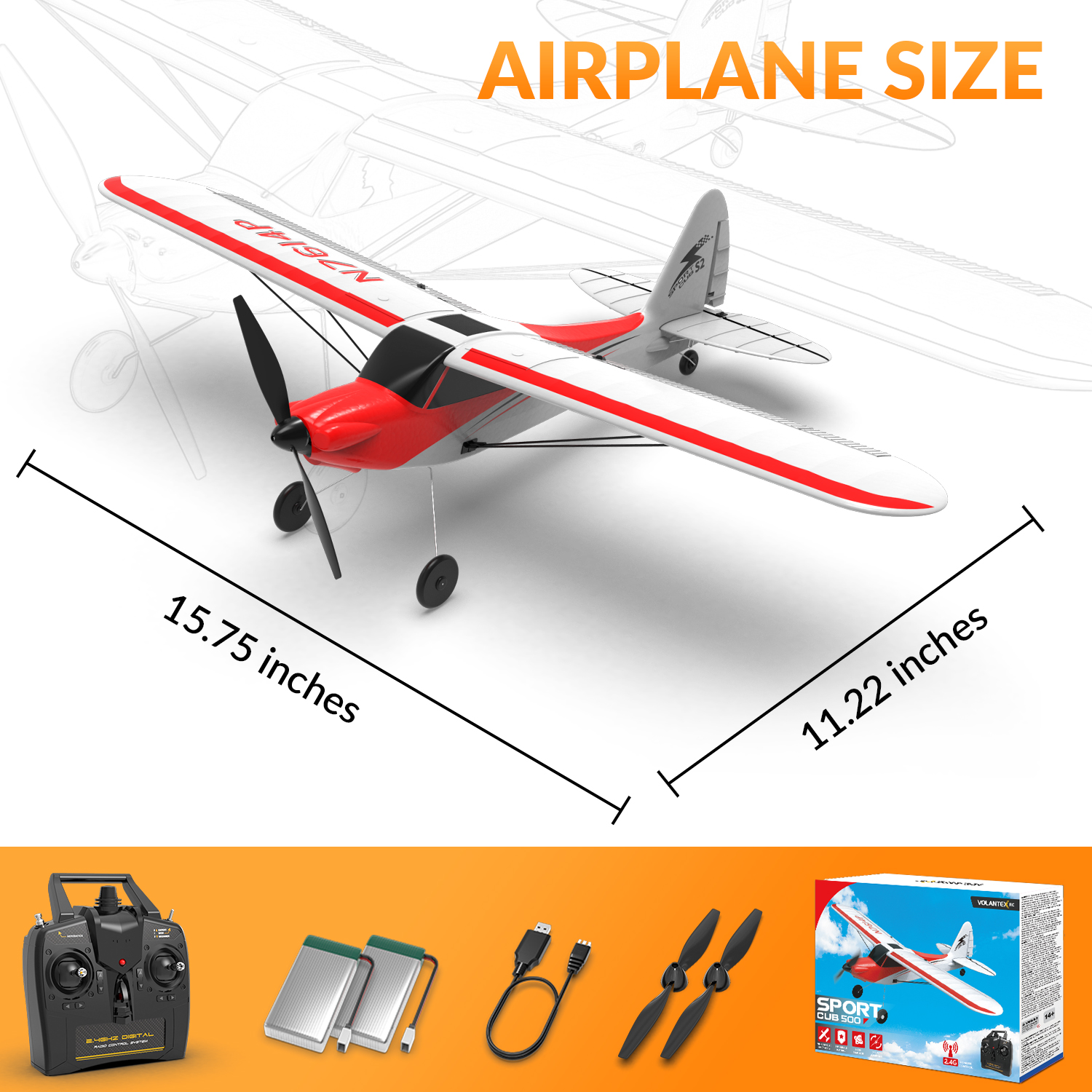 VOLANTEXRC Sport Cub 500mm RTF RC Trainer Airplane 4CH w/ Gyro 19.7''-76104