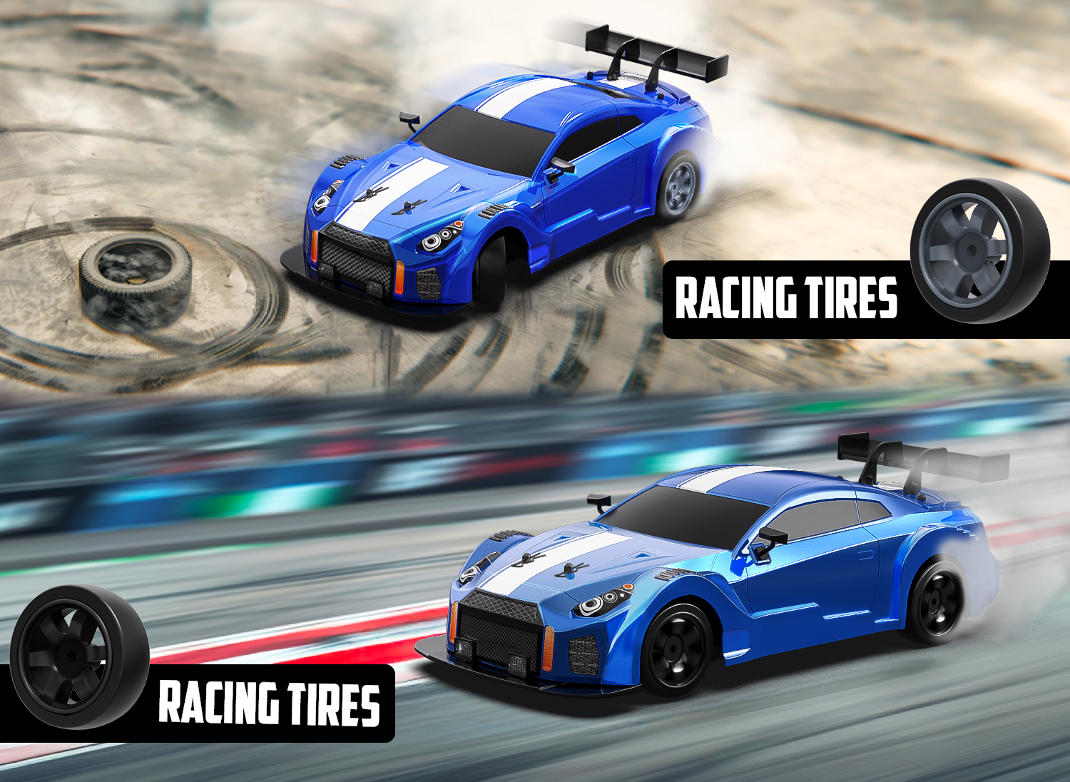 RACENT 1:16 RC Drift Car, 2.4Ghz 4WD 18KM/H Remote Control Car with Spray Mist, 2 Batteries