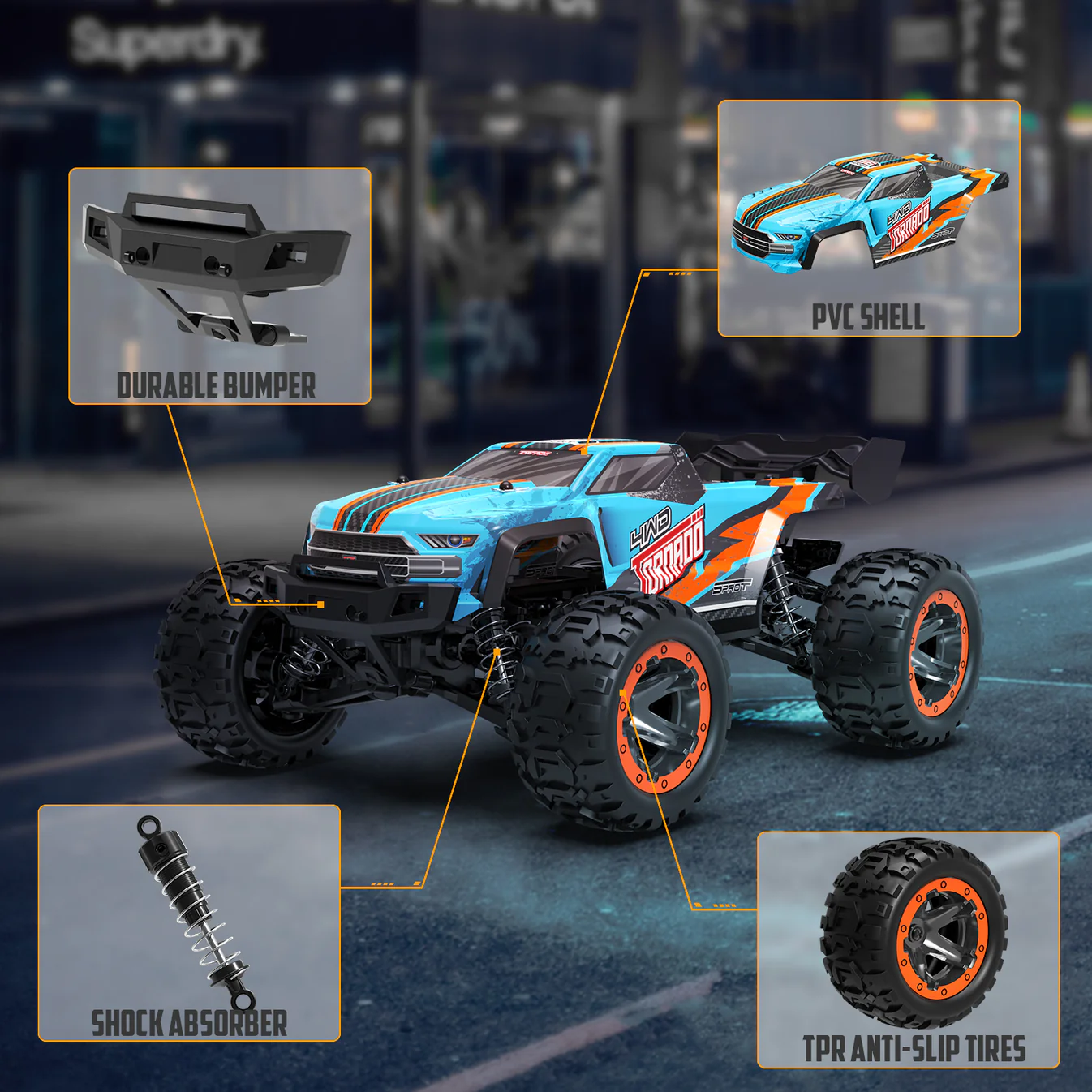 RACENT Tornado 1/16 4WD Off Road RC Monster Truck 30mph Fast High Speed