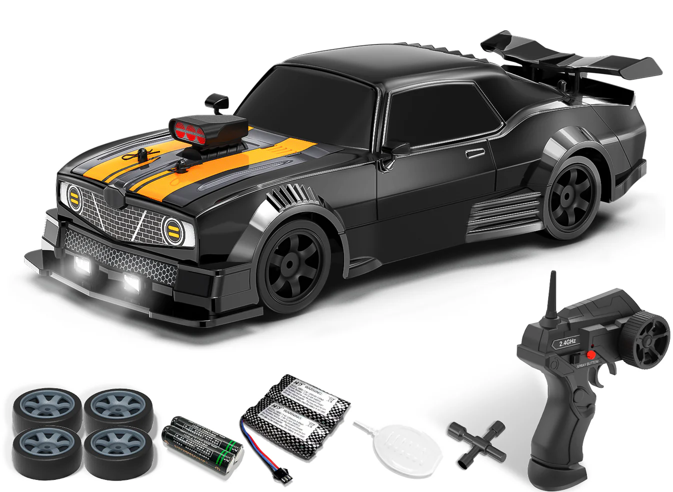 RACENT 1:16 RC Drift Car, 2.4Ghz 4WD 18KM/H Remote Control Car with Spray Mist, 2 Batteries