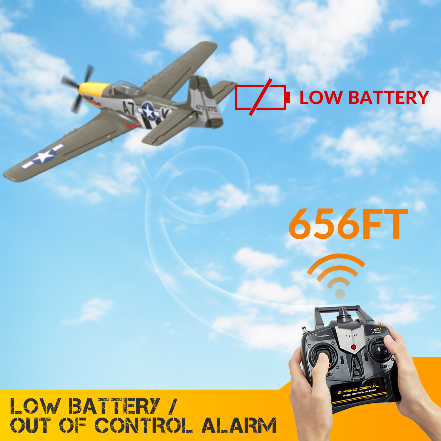 VOLANTEXRC P-51Mustang 500mm RTF RC Warbirds Airplane Brushless w/ Gyro Stabilizer-76802