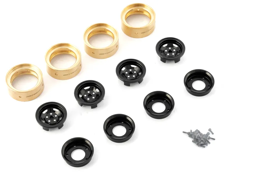 BATRAZZI 0.9" Aluminum Star Road Wheels Black 4 Pcs for SCX24/CR24/FCX24M (D90/D110 & Tacoma)-BTZ1087BK-AL