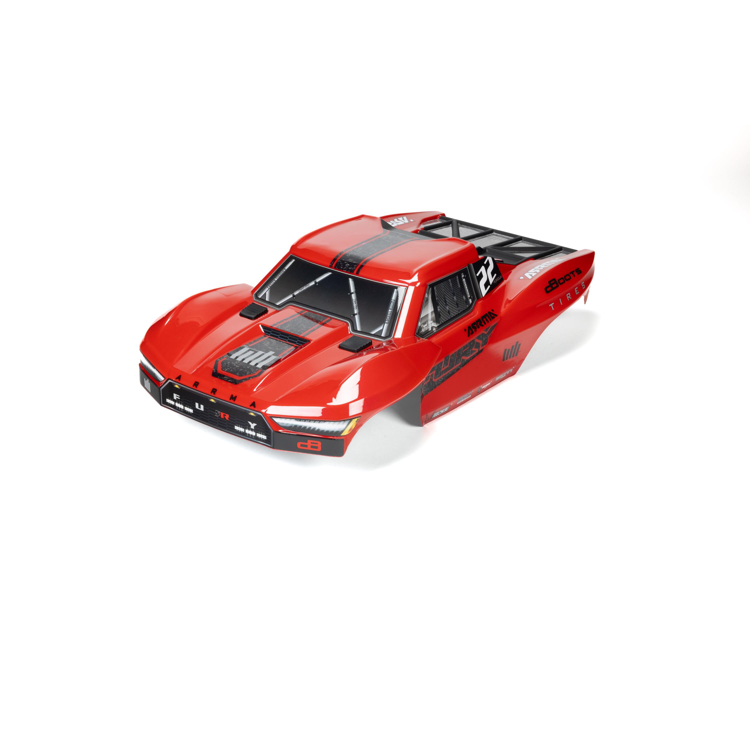 ARRMA 1:10 Clipless Painted Trimmed Body Set w/ Decals, Red: FURY 2WD-ARA-1582