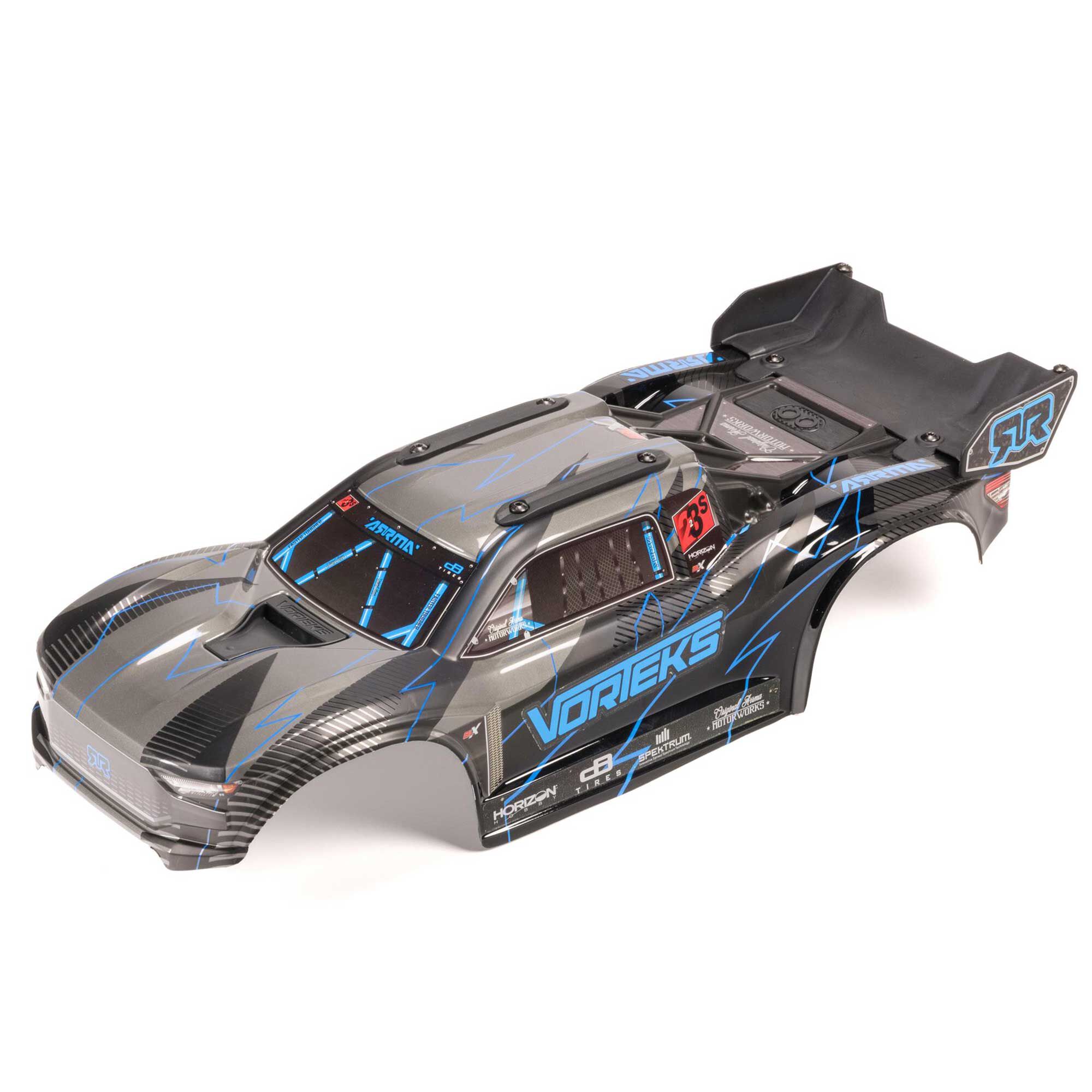 ARRMA 1:10 Painted Decaled Trimmed Body Set w/ Hidden Body Mount, Blue/Black: VORTEKS 2WD-ARA-2579