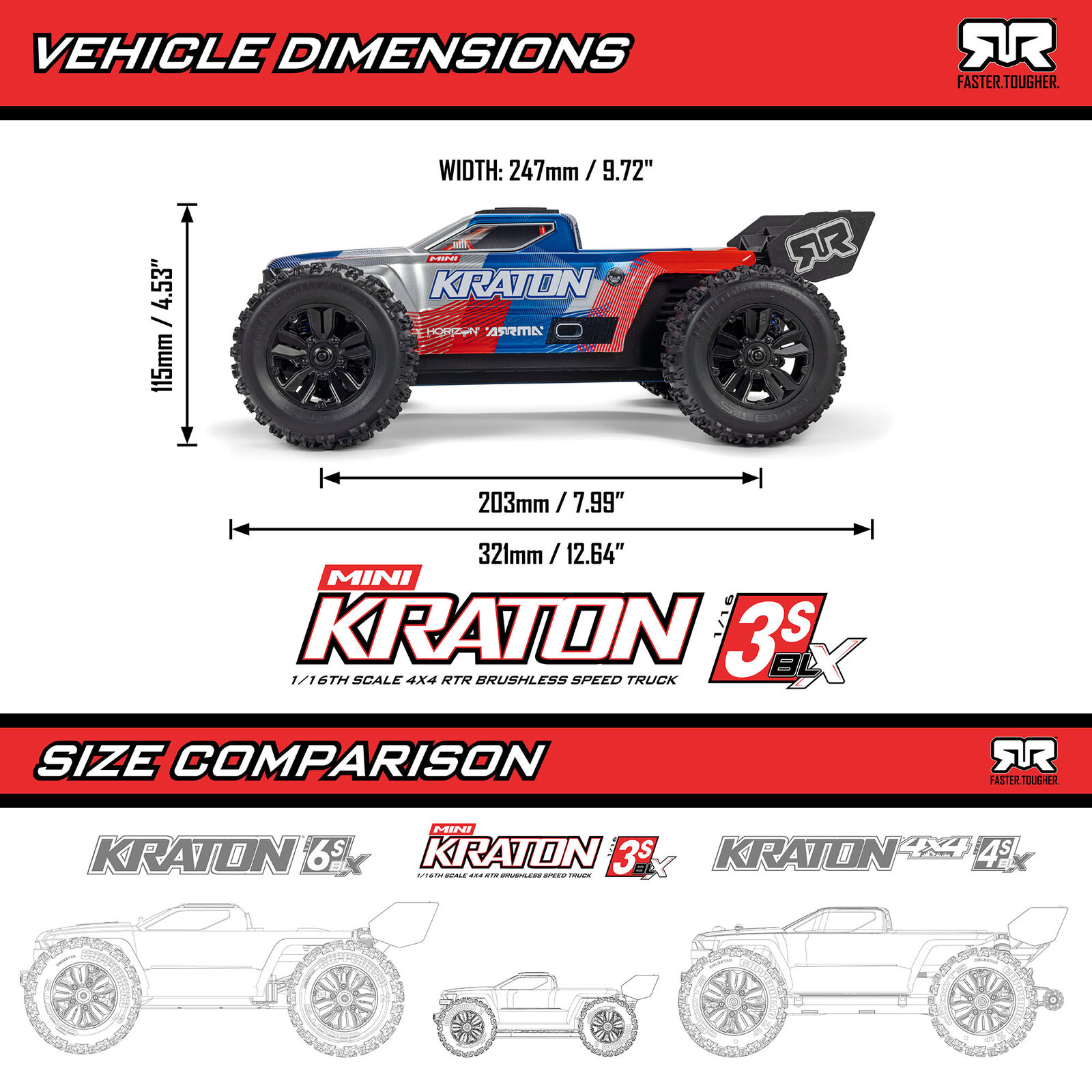 ARRMA 1/16 ARRMA MINI KRATON 3S (Battery & Charger Included)-ARA2508ST1/ARA2508ST2