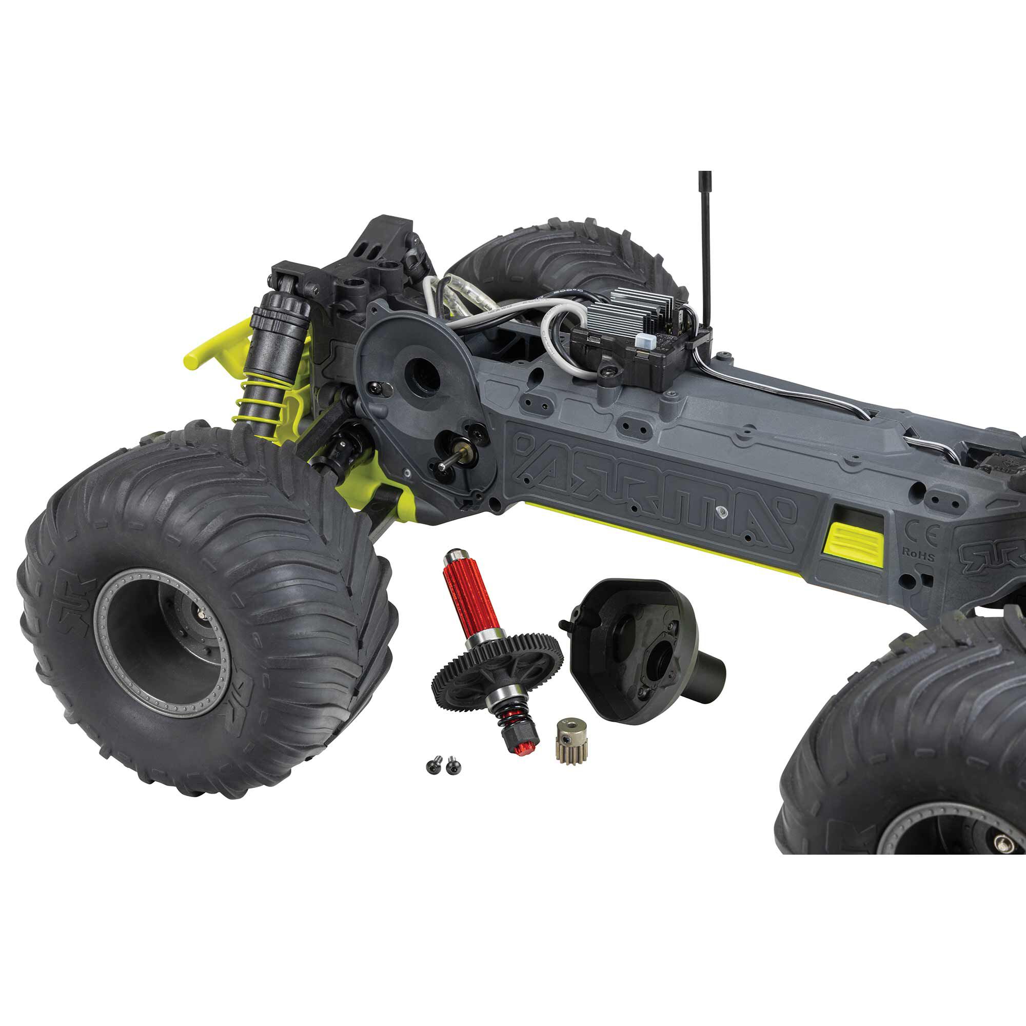  ARRMA 1:10 GORGON 2WD RTA Kit Brushed RC Monster Truck w/Battery & Charger, Yellow&Gun Metal&Red