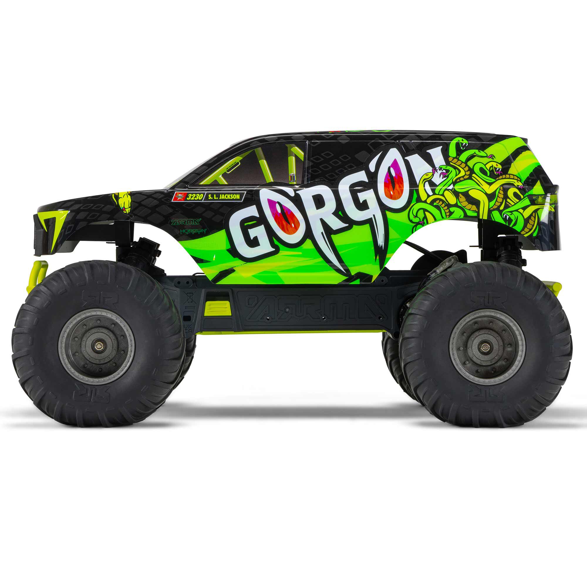  ARRMA 1:10 GORGON 2WD RTA Kit Brushed RC Monster Truck w/Battery & Charger, Yellow&Gun Metal&Red