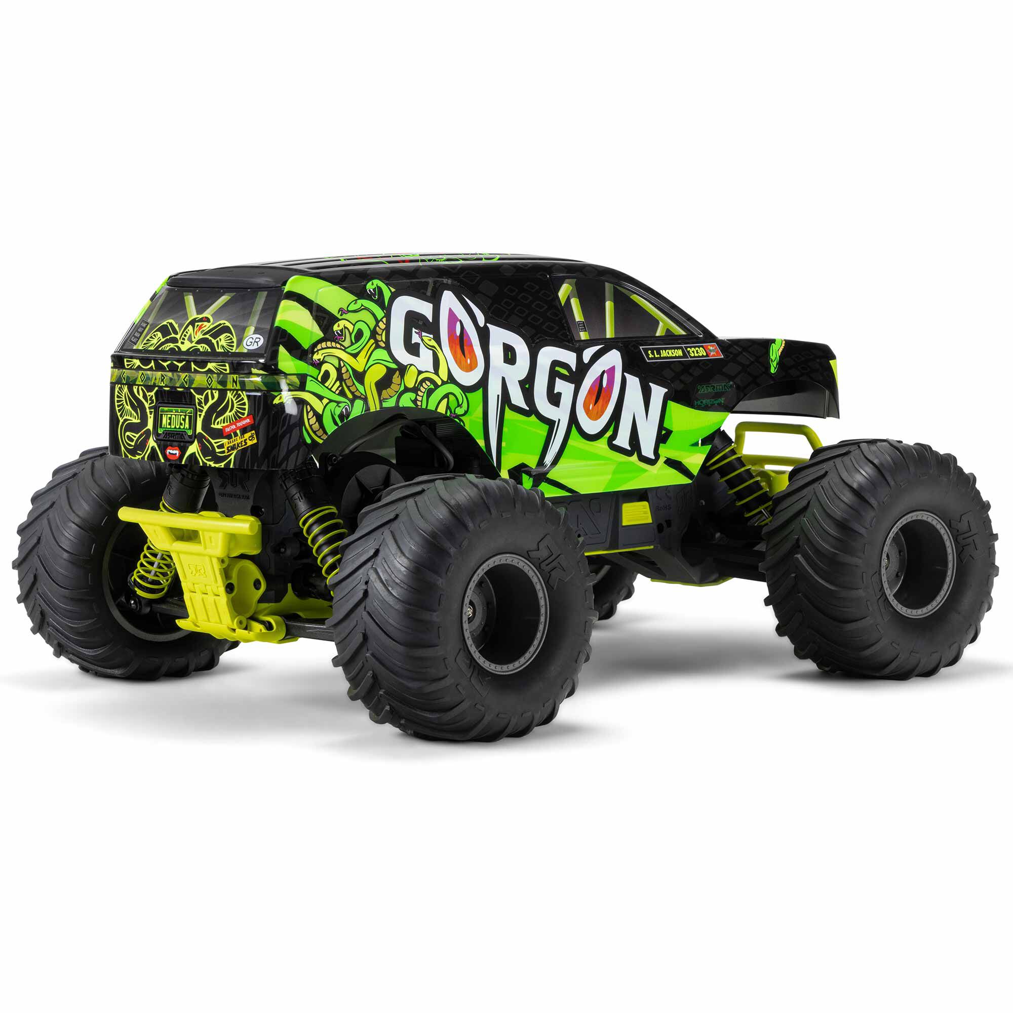  ARRMA 1:10 GORGON 2WD RTA Kit Brushed RC Monster Truck w/Battery & Charger, Yellow&Gun Metal&Red