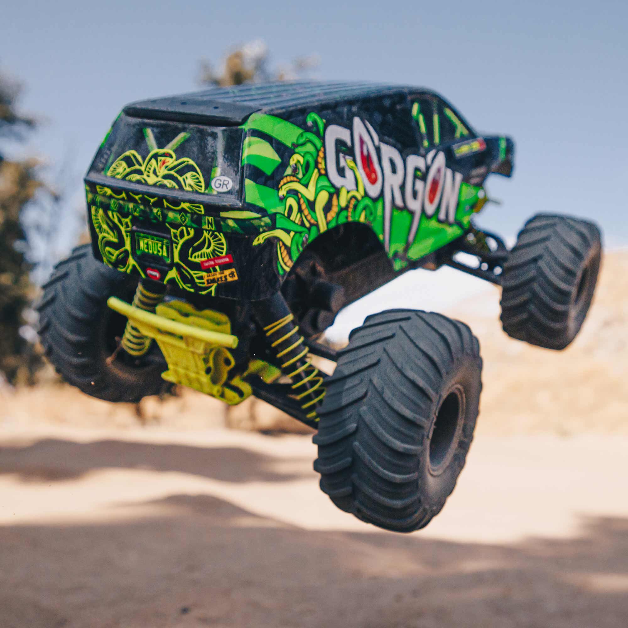  ARRMA 1:10 GORGON 2WD RTA Kit Brushed RC Monster Truck w/Battery & Charger, Yellow&Gun Metal&Red