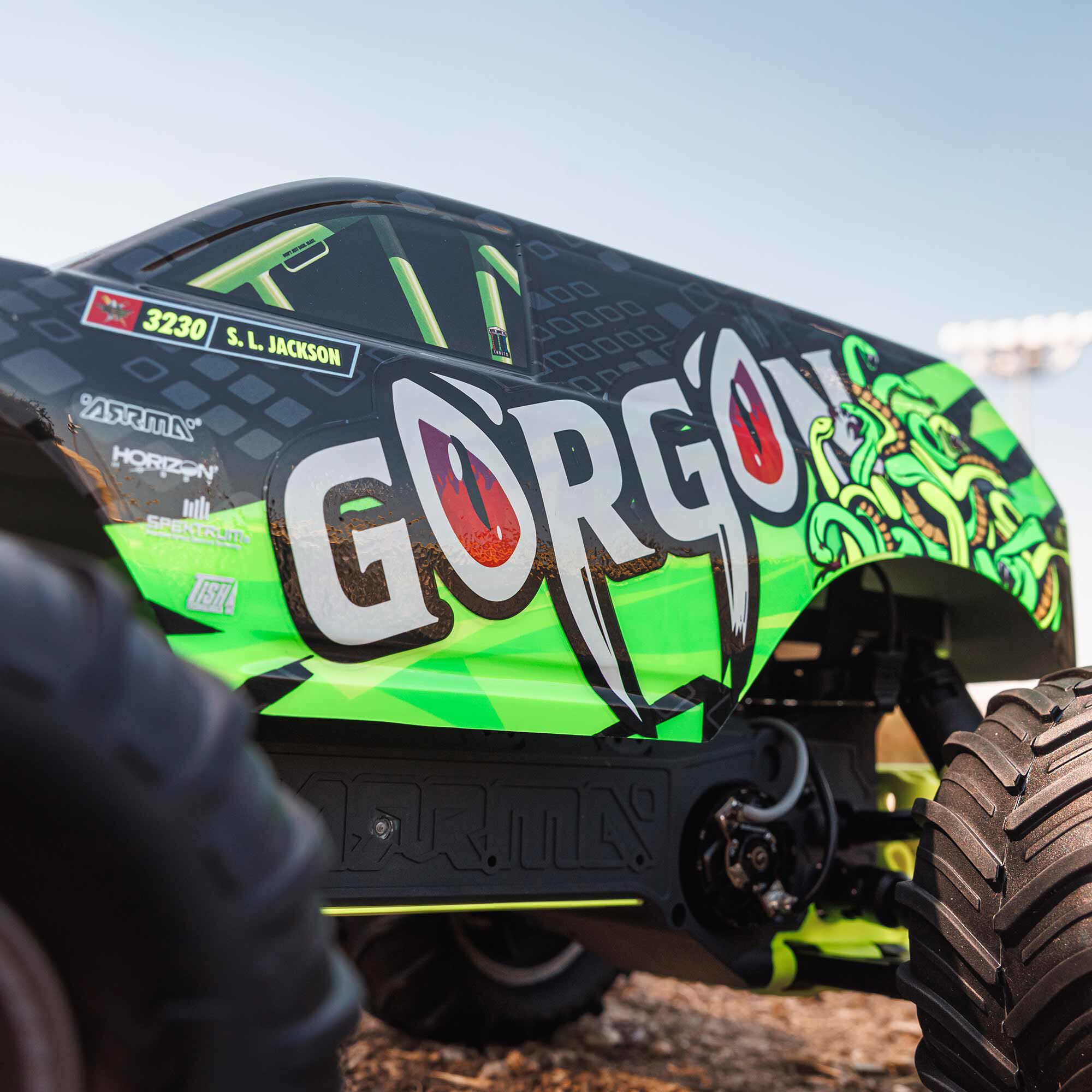  ARRMA 1:10 GORGON 2WD RTA Kit Brushed RC Monster Truck w/Battery & Charger, Yellow&Gun Metal&Red