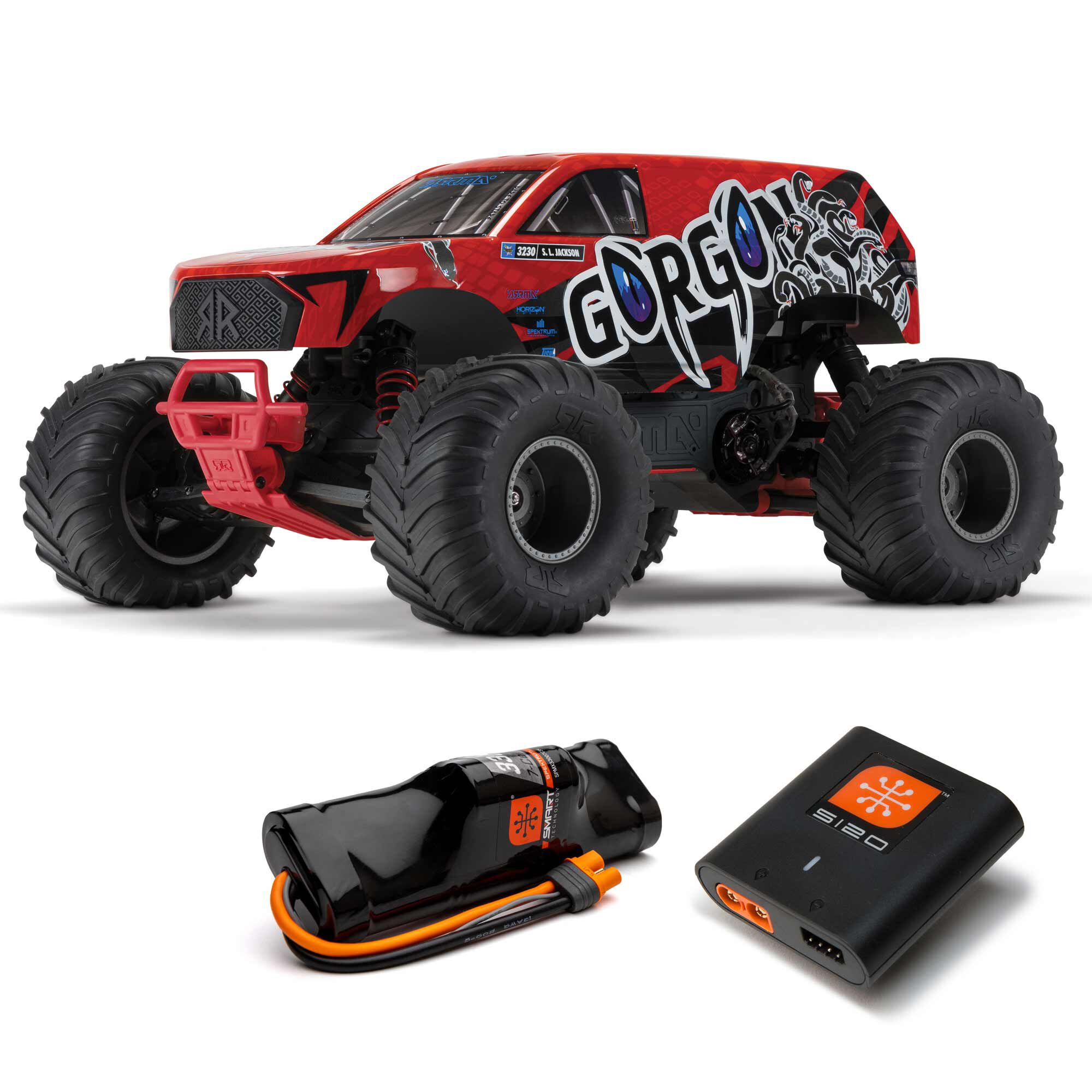  ARRMA 1:10 GORGON 2WD RTA Kit Brushed RC Monster Truck w/Battery & Charger, Yellow&Gun Metal&Red