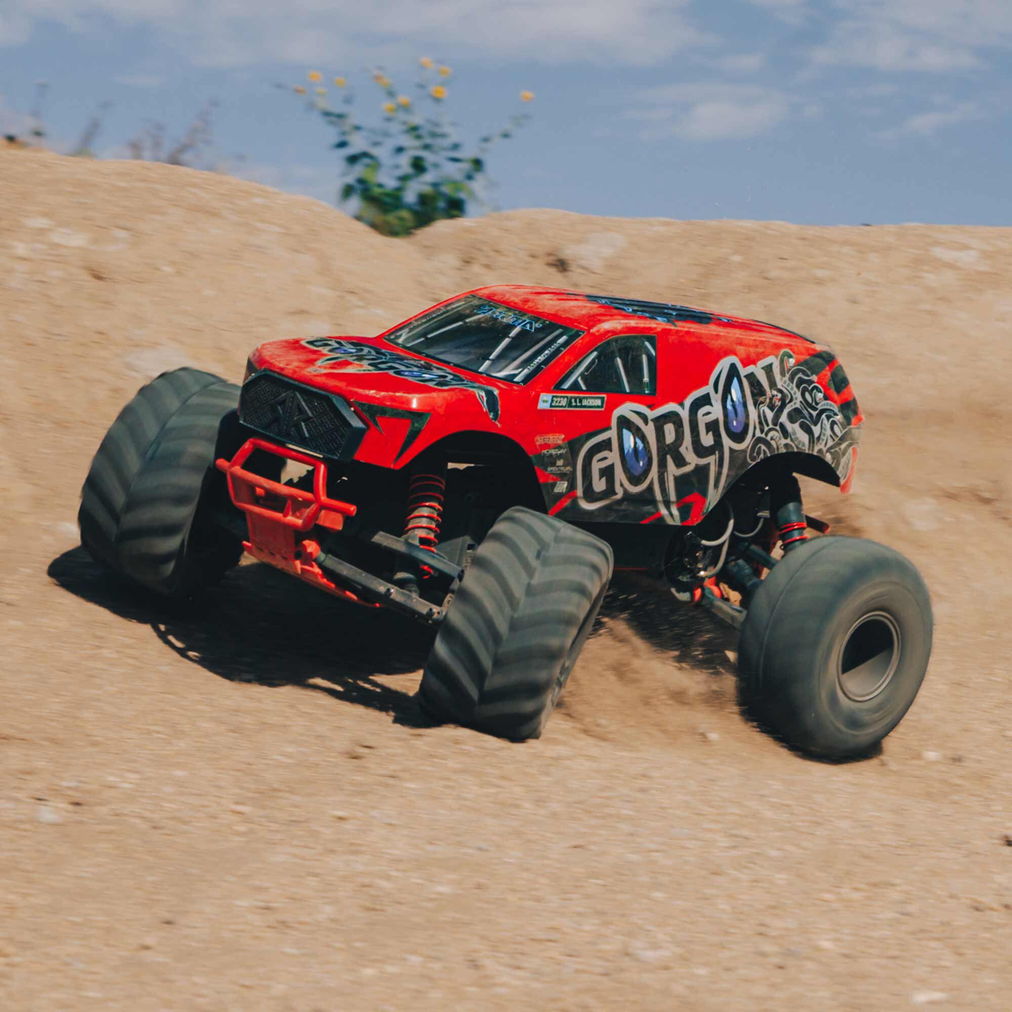  ARRMA 1:10 GORGON 2WD RTA Kit Brushed RC Monster Truck w/Battery & Charger, Yellow&Gun Metal&Red