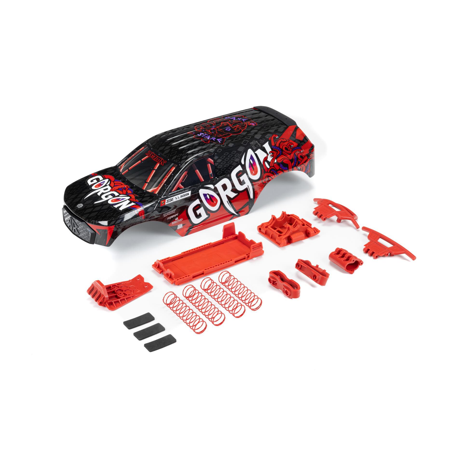 ARRMA GORGON Painted Decaled Trimmed Body Set, Black / Red-ARA402354