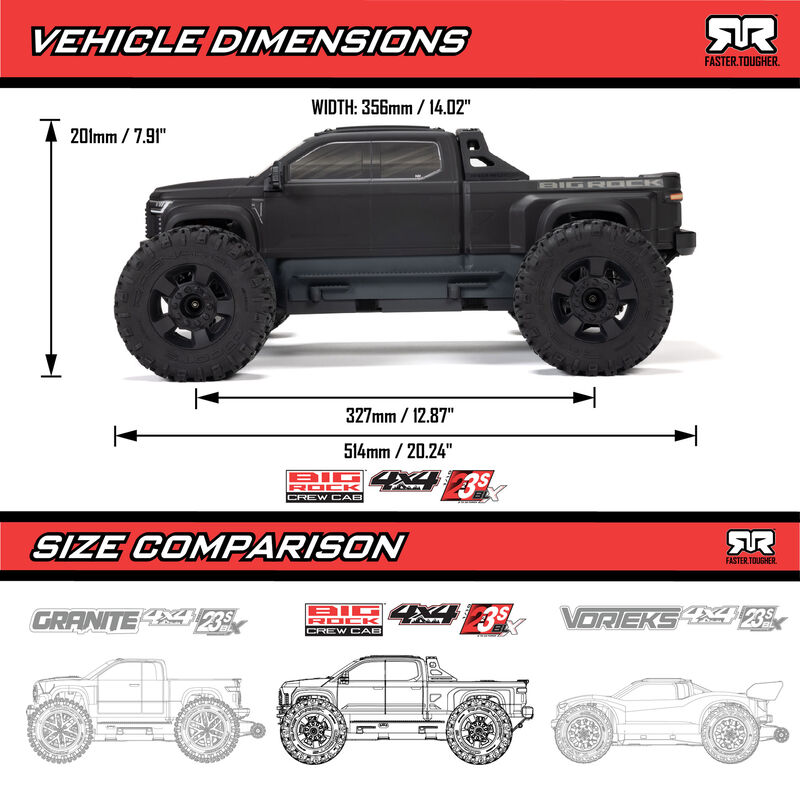 ARRMA 1/10 BIG ROCK 223S DSC 4X4 RTR Brushless Monster Truck-ARA4312V4T1/ARA4312V4T2/ARA4312V4T3