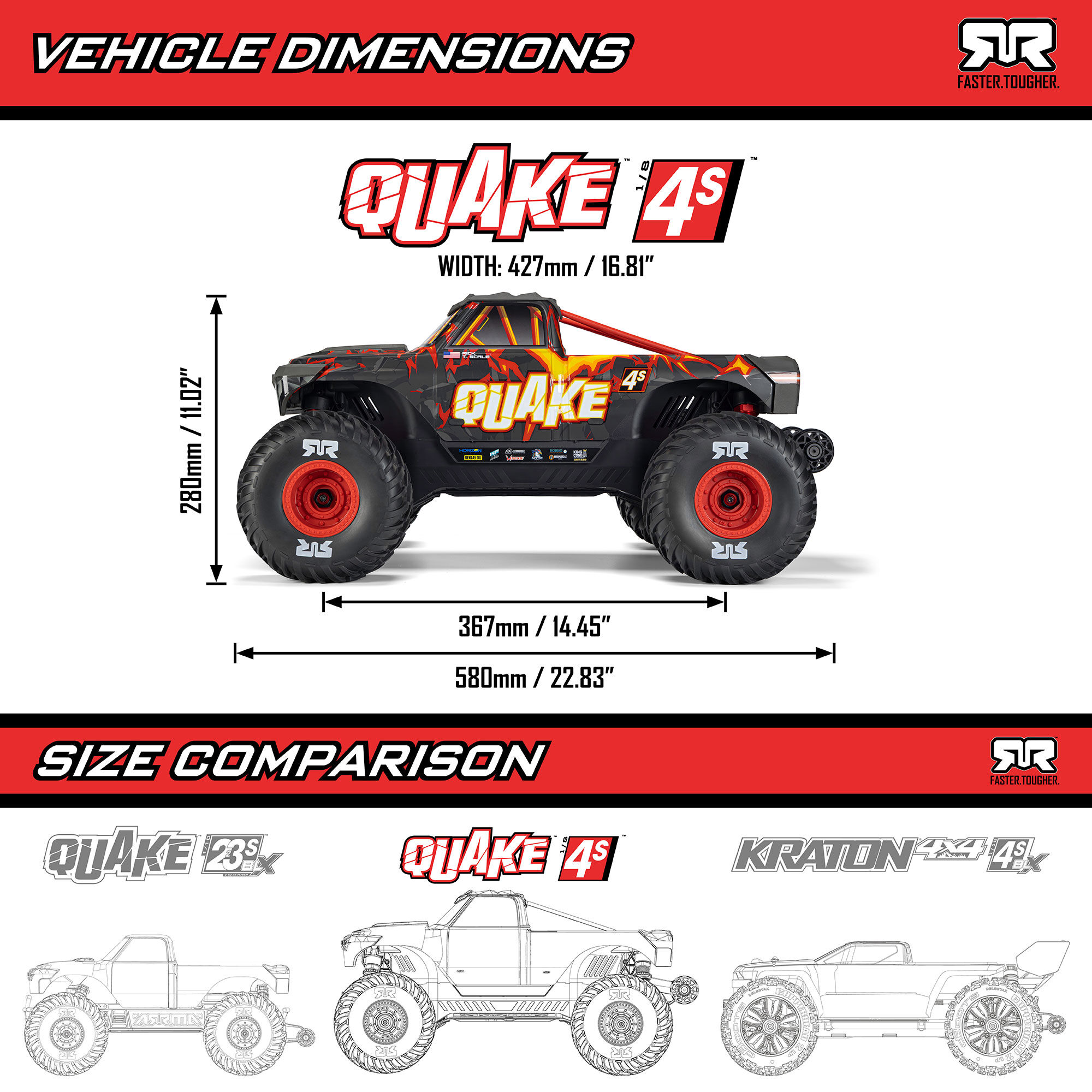 ARRMA 1:8 QUAKE 4S DSC 4X4 RTR Brushless Monster Truck-ARA4437T1
