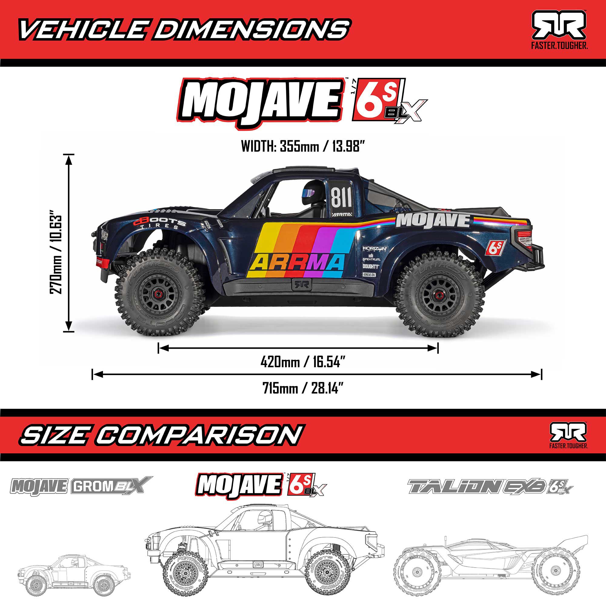 ARRMA 1/7 MOJAVE 6S 4X4 RTR Brushless Desert Truck, Blue