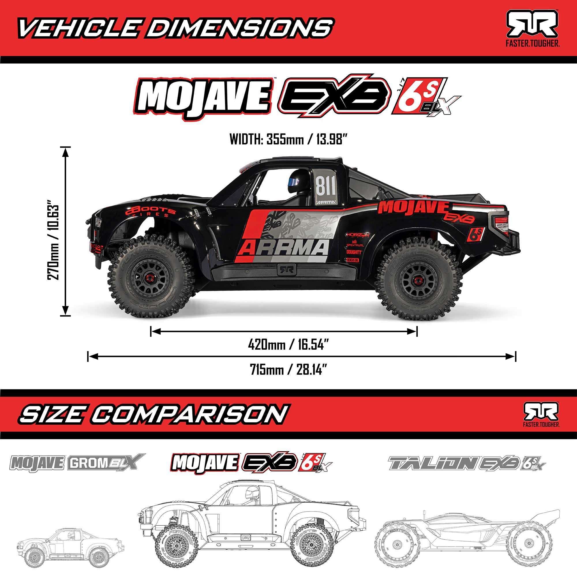 ARRMA 1:7 MOJAVE 6S EXB 4X4 RTR Brushless Desert Truck, Black-ARA7704V3T1