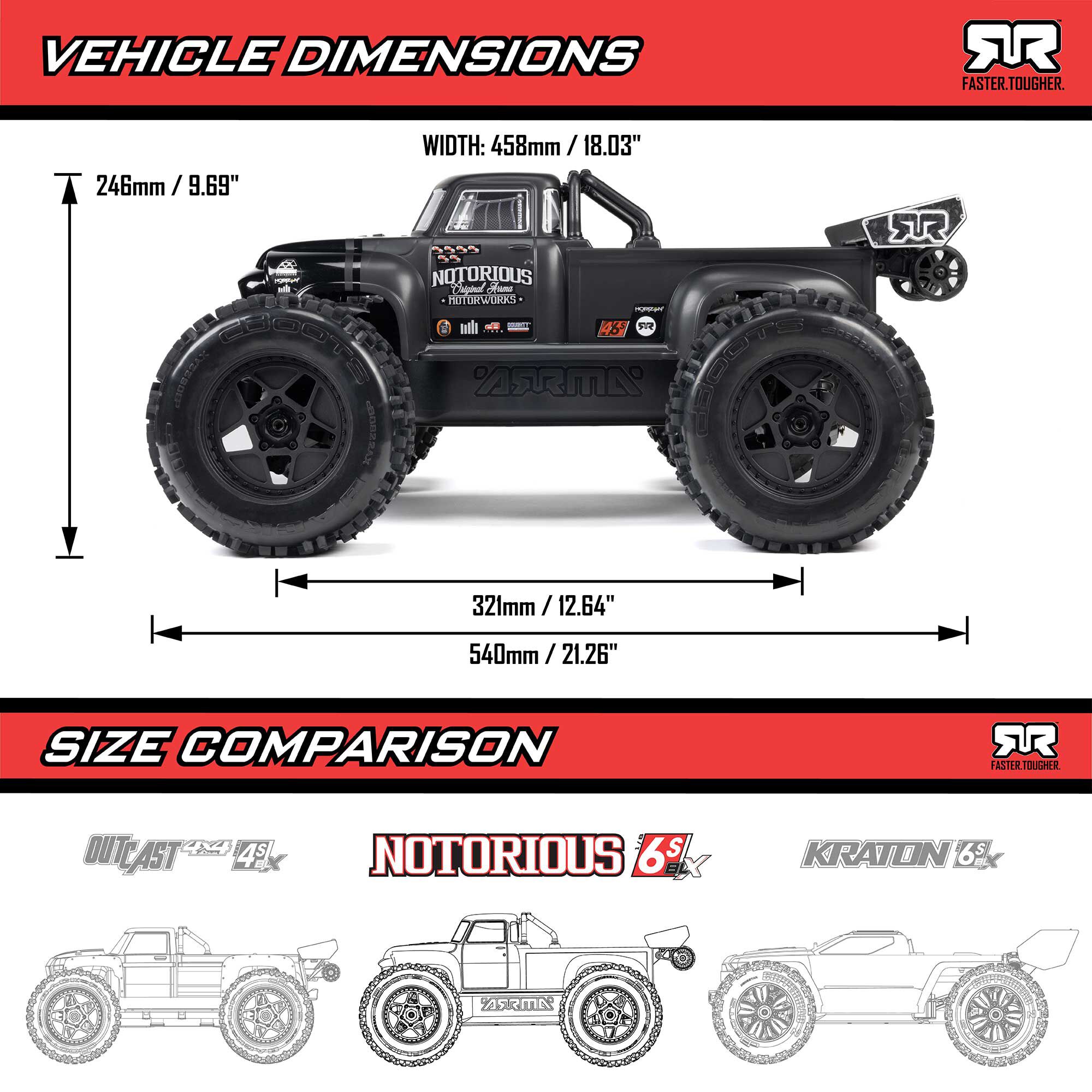 ARRMA 1:8 NOTORIOUS 6S 4X4 RTR Brushless Stunt Truck-ARA8611V6T1