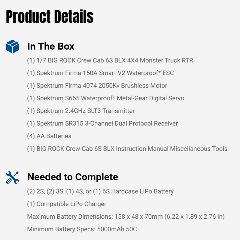 ARRMA 1/7 BIG ROCK 6S 4X4 RTR Brushless Monster Truck, Gun Metal（Ships within 5-7 days）