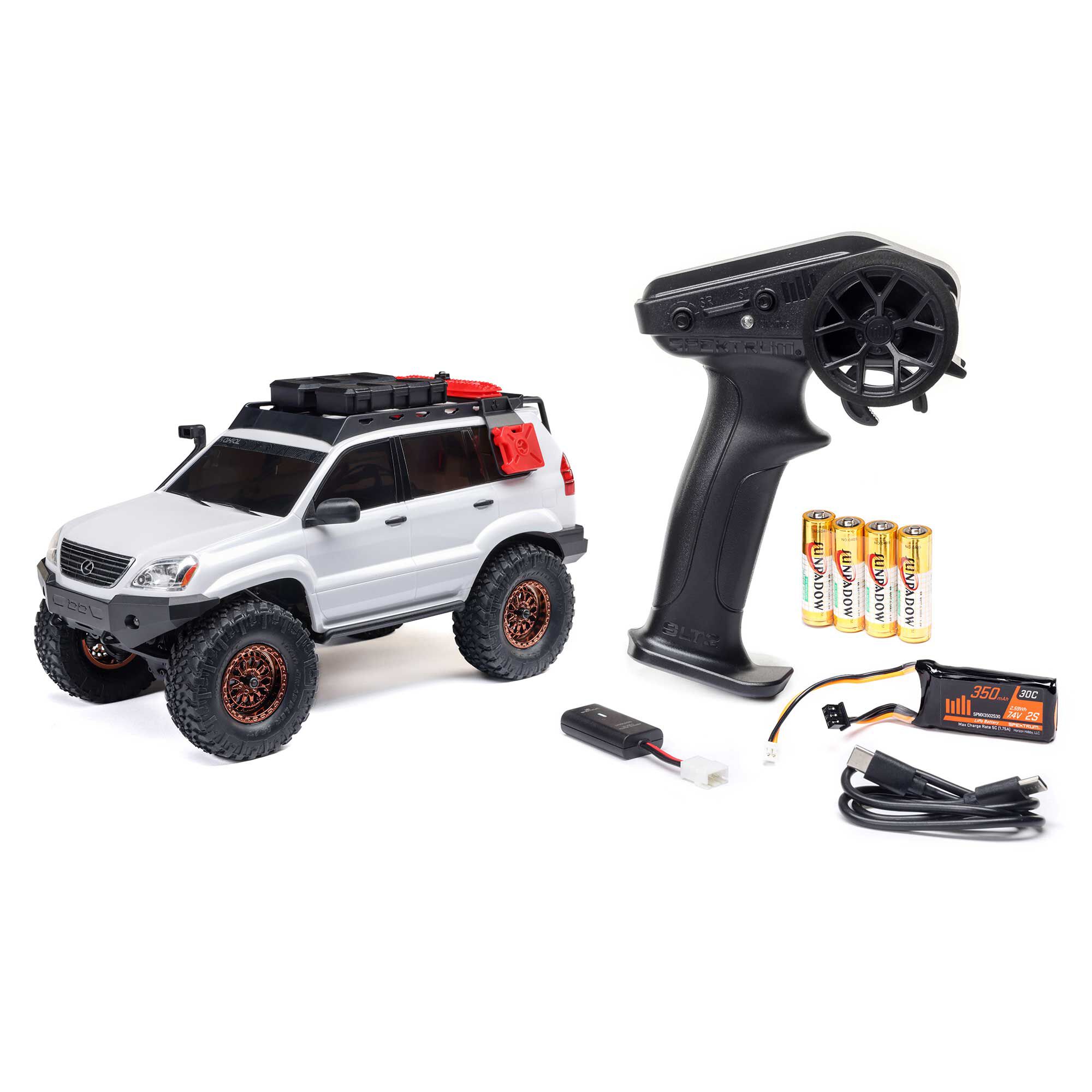 Axial 1:24 SCX24 Lexus GX 470 4X4 RTR Brushed Rock Crawler w/Battery&Charger, Silver&White